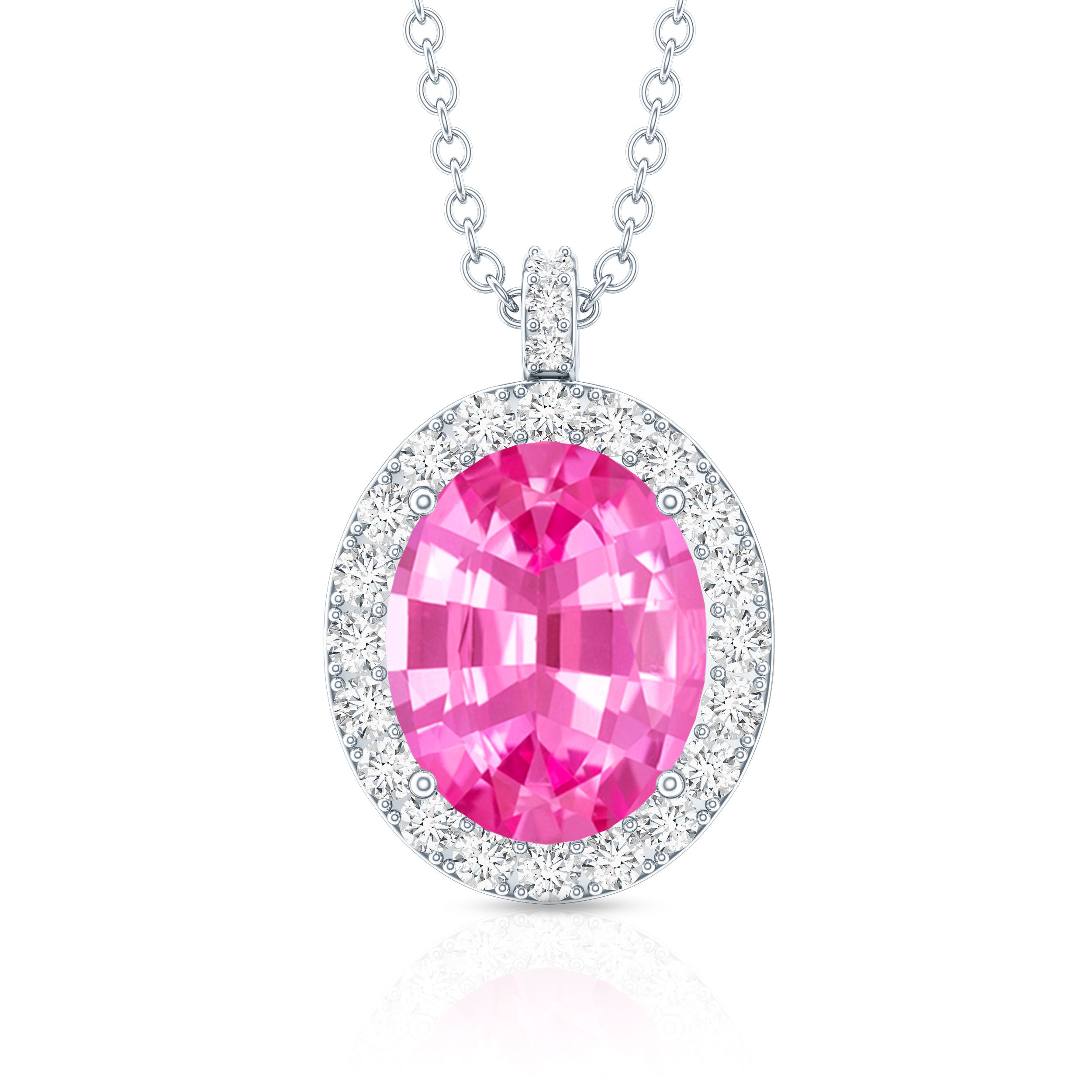 4 Carat Oval Lab Created Pink Sapphire Necklace with Diamonds