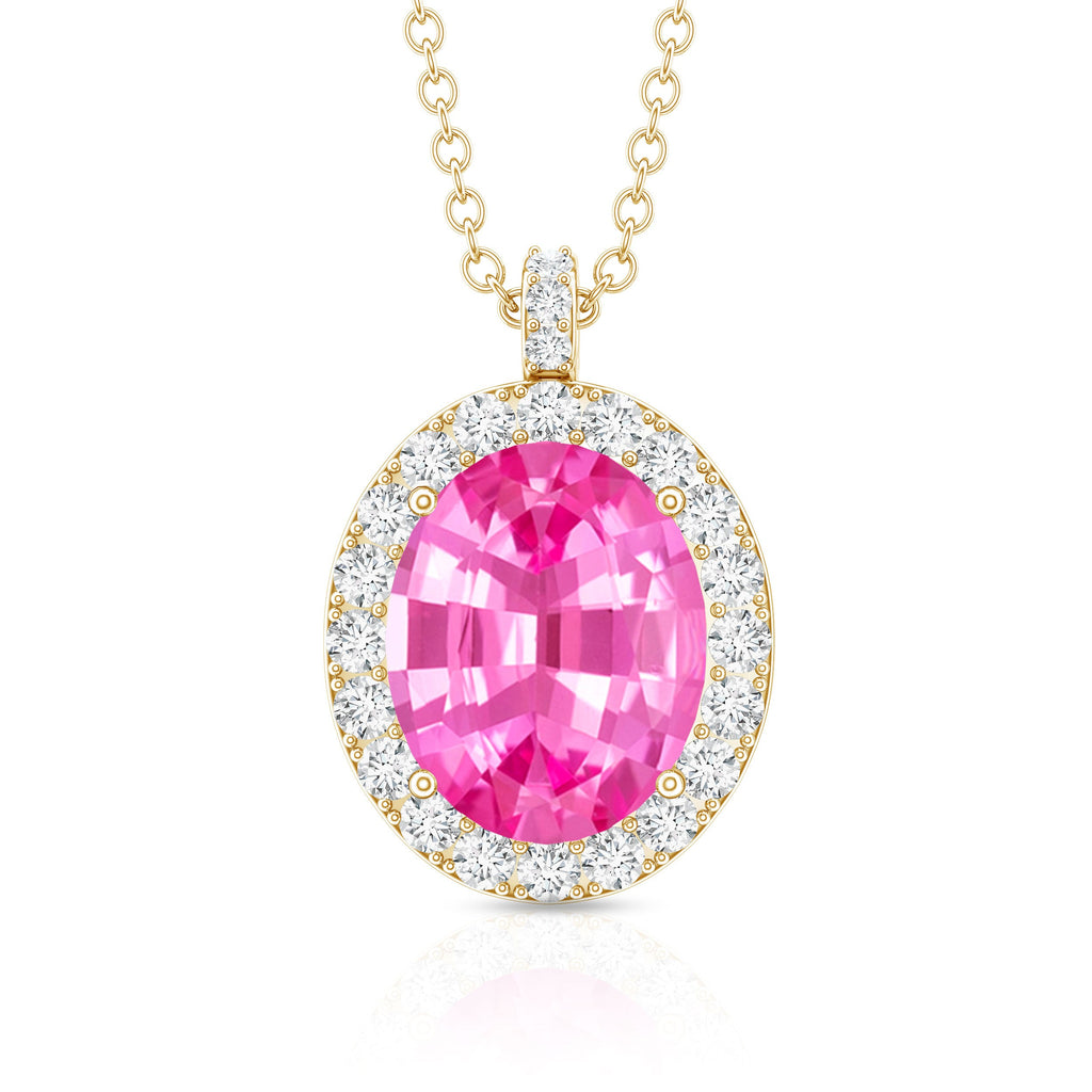 4 Carat Oval Lab Created Pink Sapphire Necklace with Diamonds