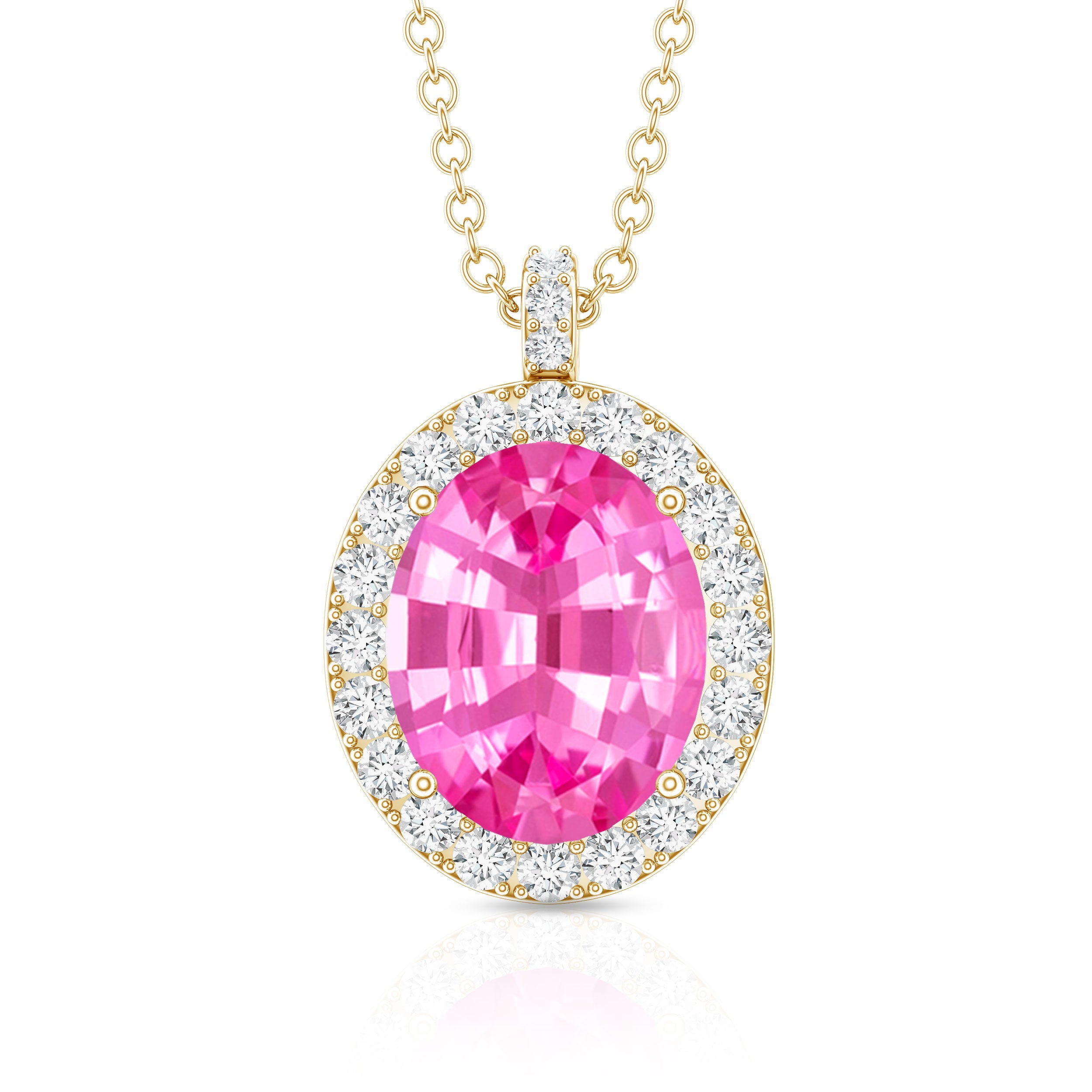 4 Carat Oval Lab Created Pink Sapphire Necklace with Diamonds