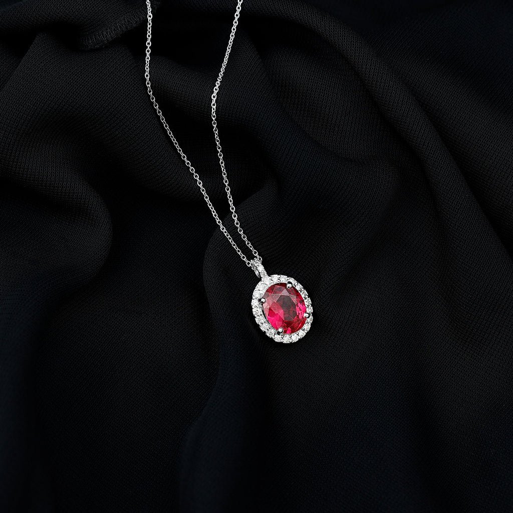 4 Carat Lab Created Ruby and Diamond Bridal Necklace with Chain