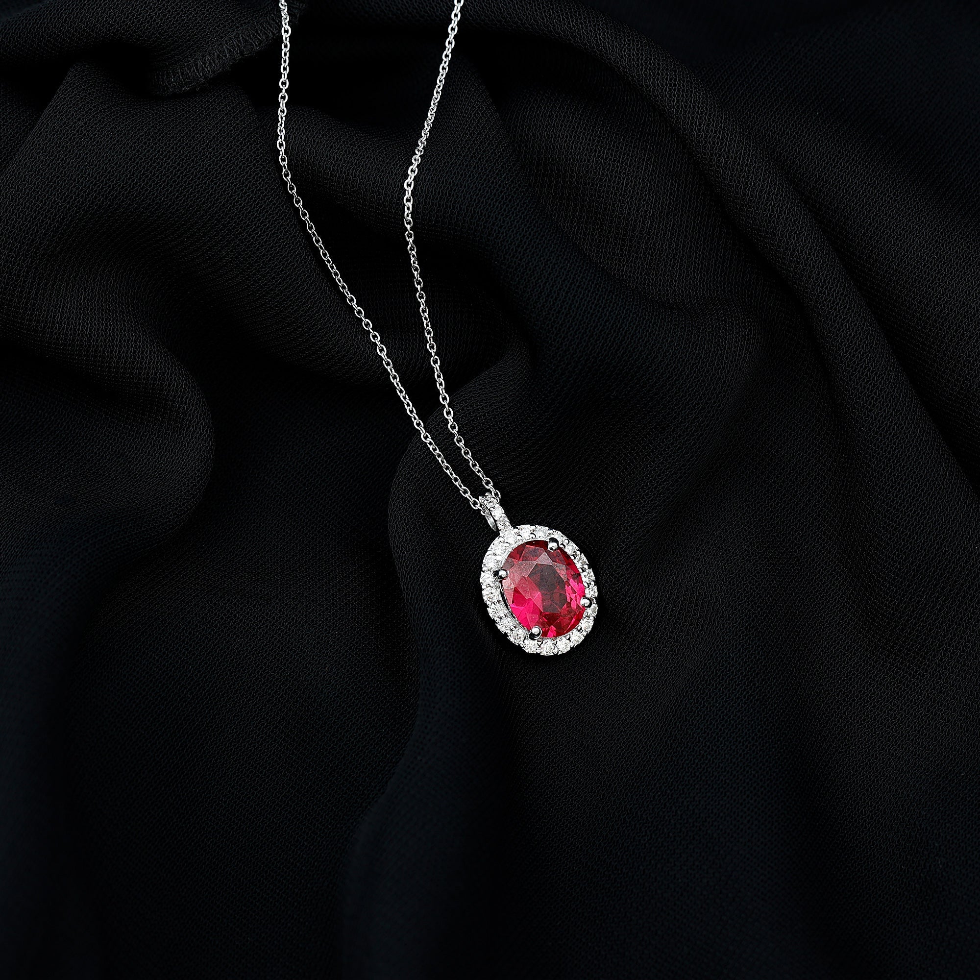 4 Carat Lab Created Ruby and Diamond Bridal Necklace with Chain