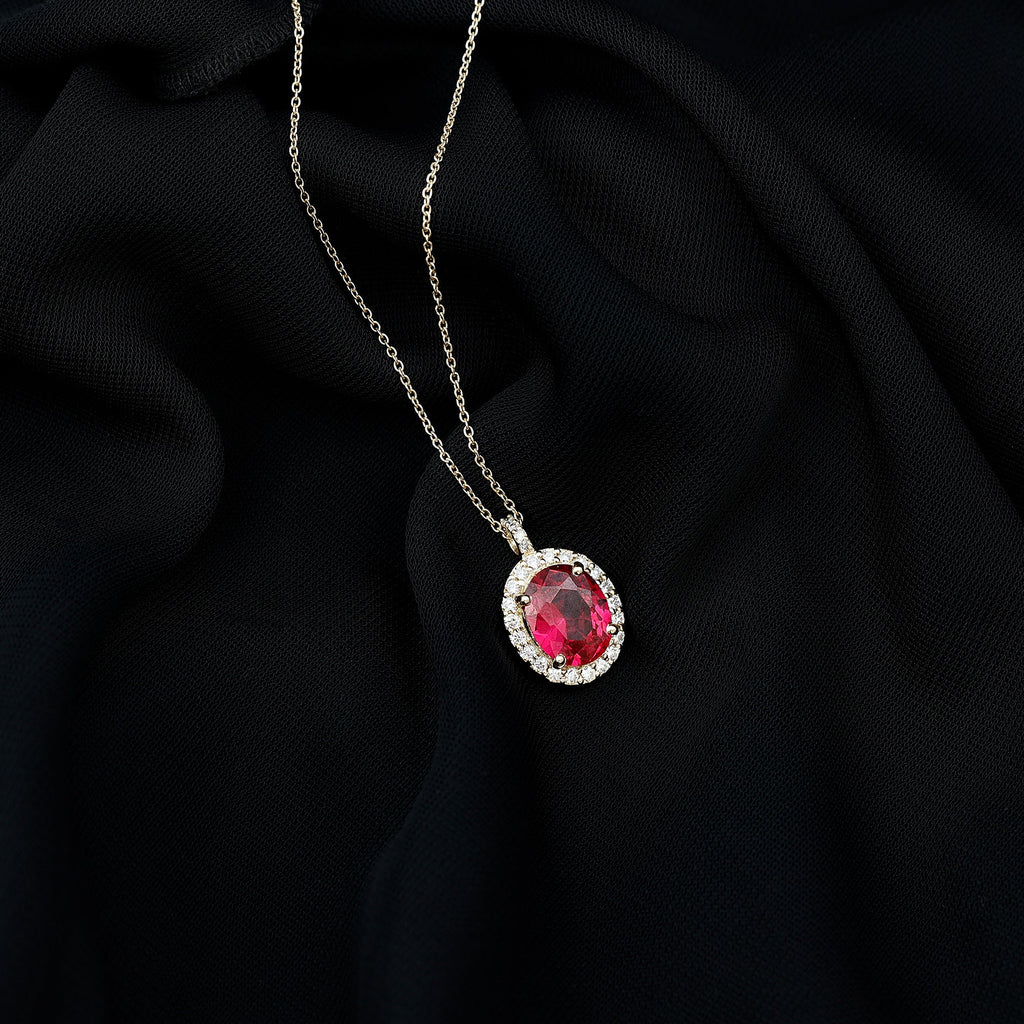 4 Carat Lab Created Ruby and Diamond Bridal Necklace with Chain