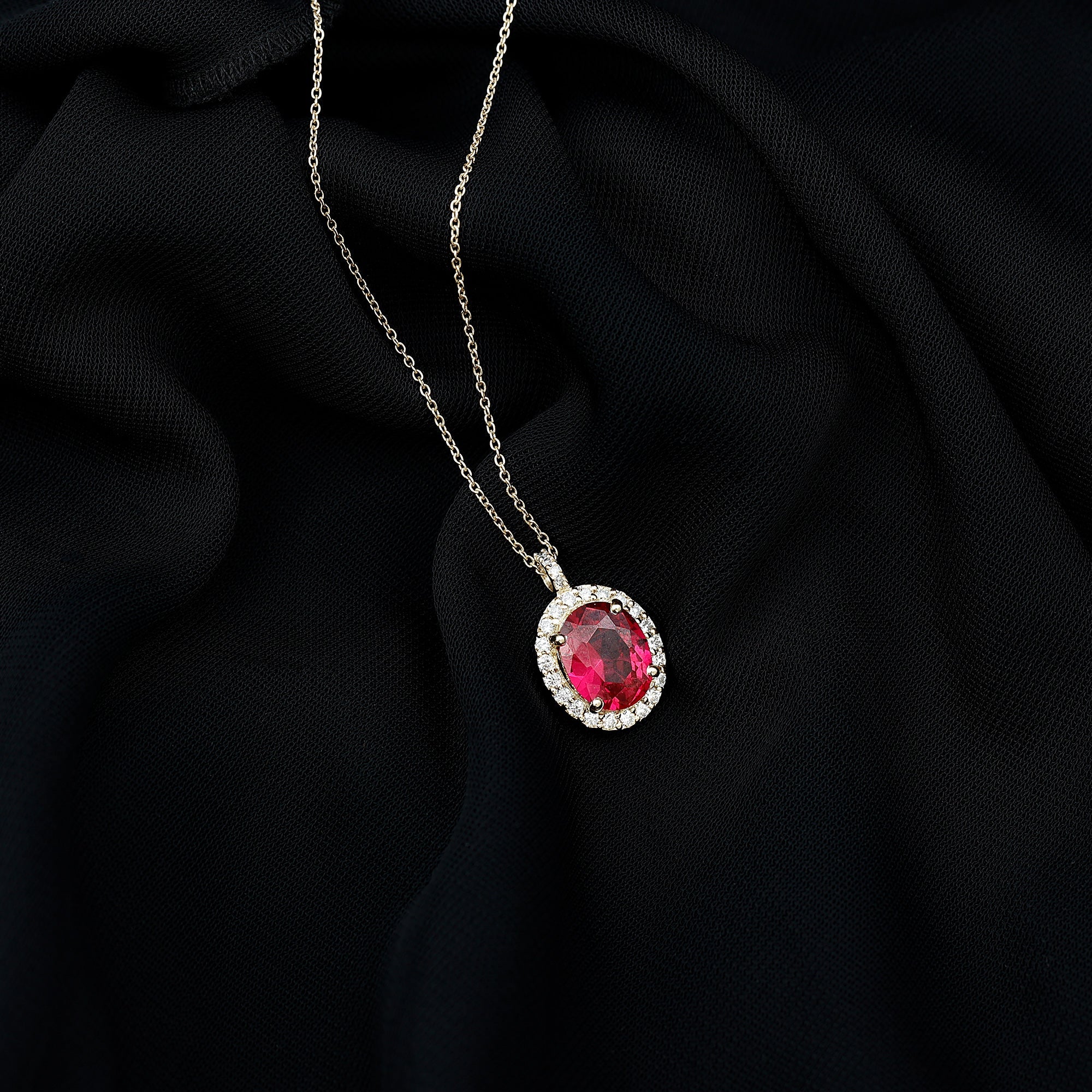4 Carat Lab Created Ruby and Diamond Bridal Necklace with Chain