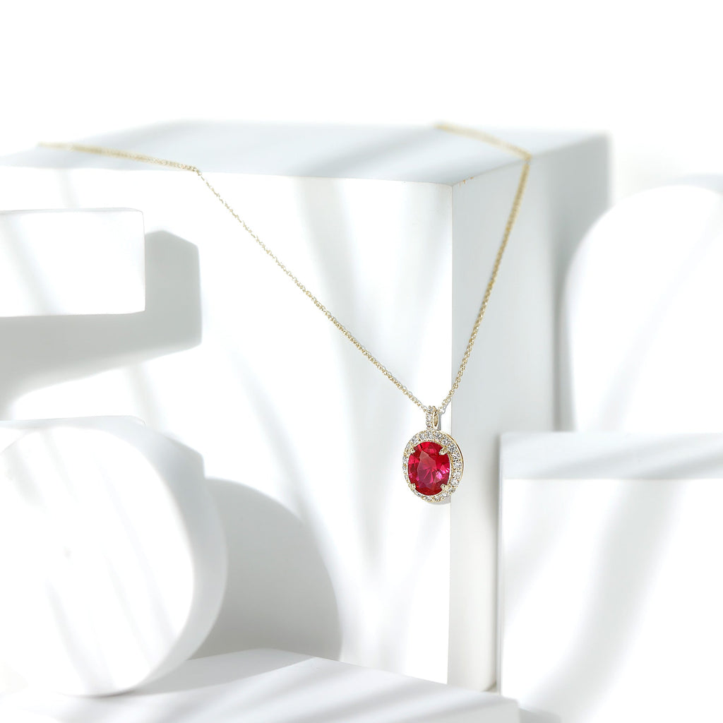 4 Carat Lab Created Ruby and Diamond Bridal Necklace with Chain