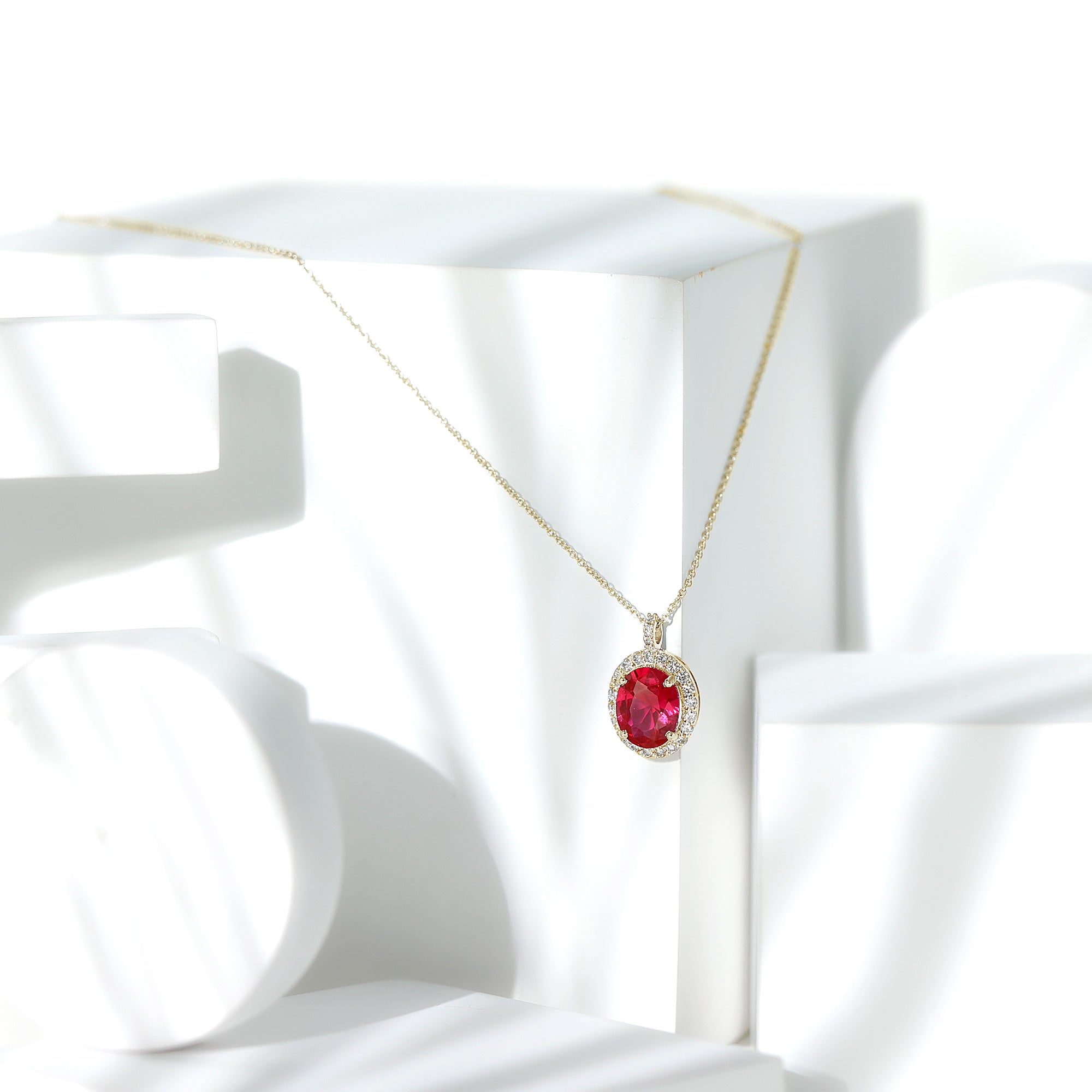 4 Carat Lab Created Ruby and Diamond Bridal Necklace with Chain