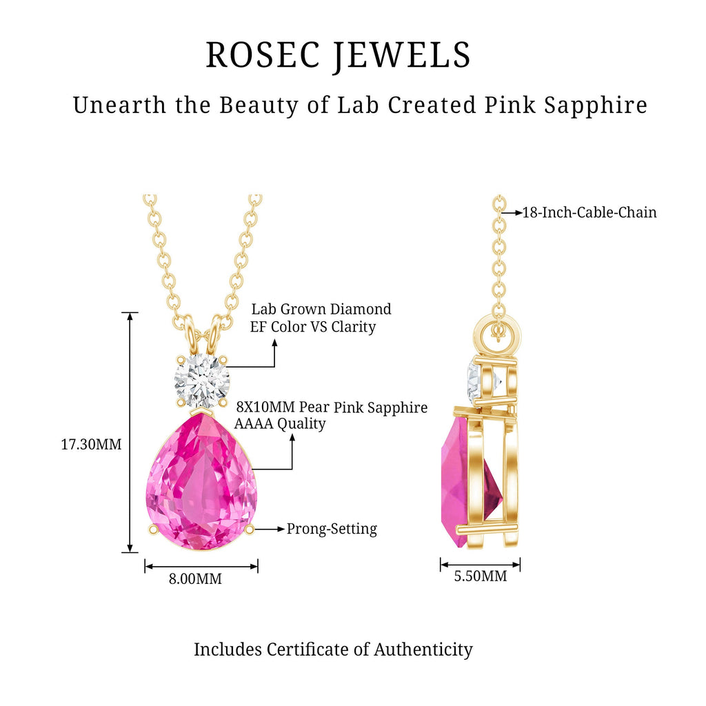 3.3 Carat Lab Grown Pink Sapphire and Diamond Teardrop Necklace
