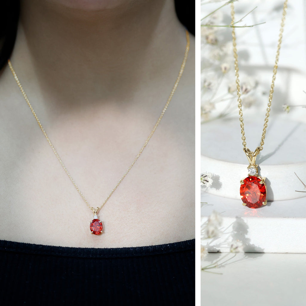 Oval Lab Created Orange Sapphire Solitaire Necklace with Chain