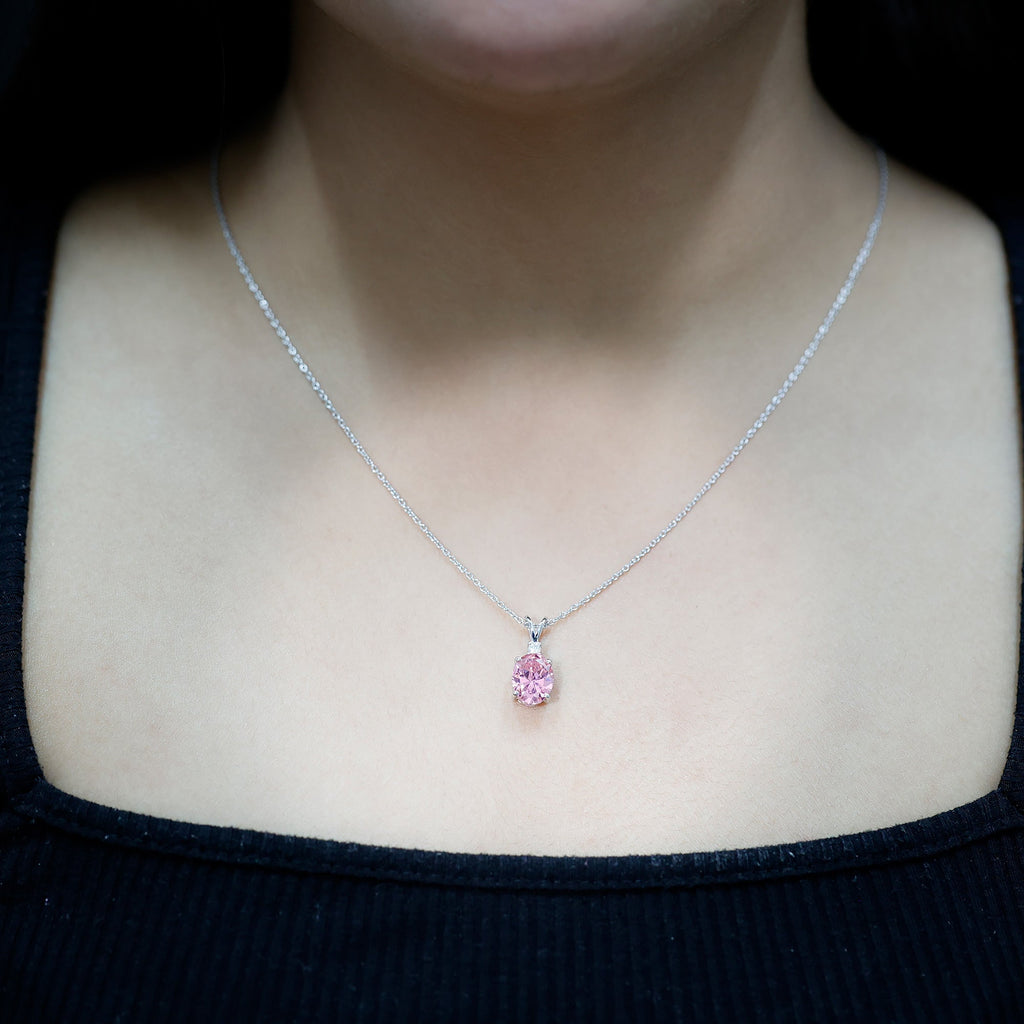 4 Carat Lab Created Pink Sapphire Oval Necklace