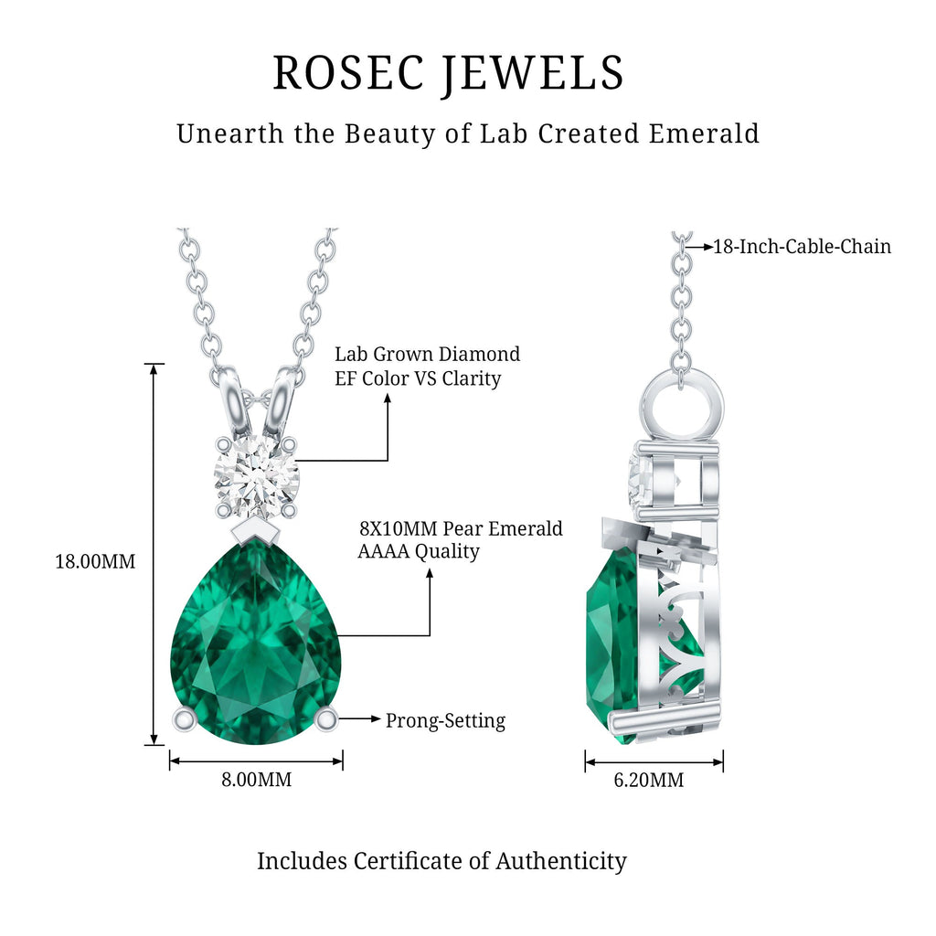 2.5 CT Lab Created Emerald Diamond Teardrop Pendant with Certificate