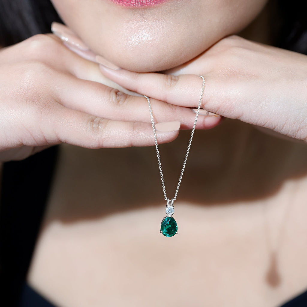 2.5 CT Lab Created Emerald Diamond Teardrop Pendant with Certificate