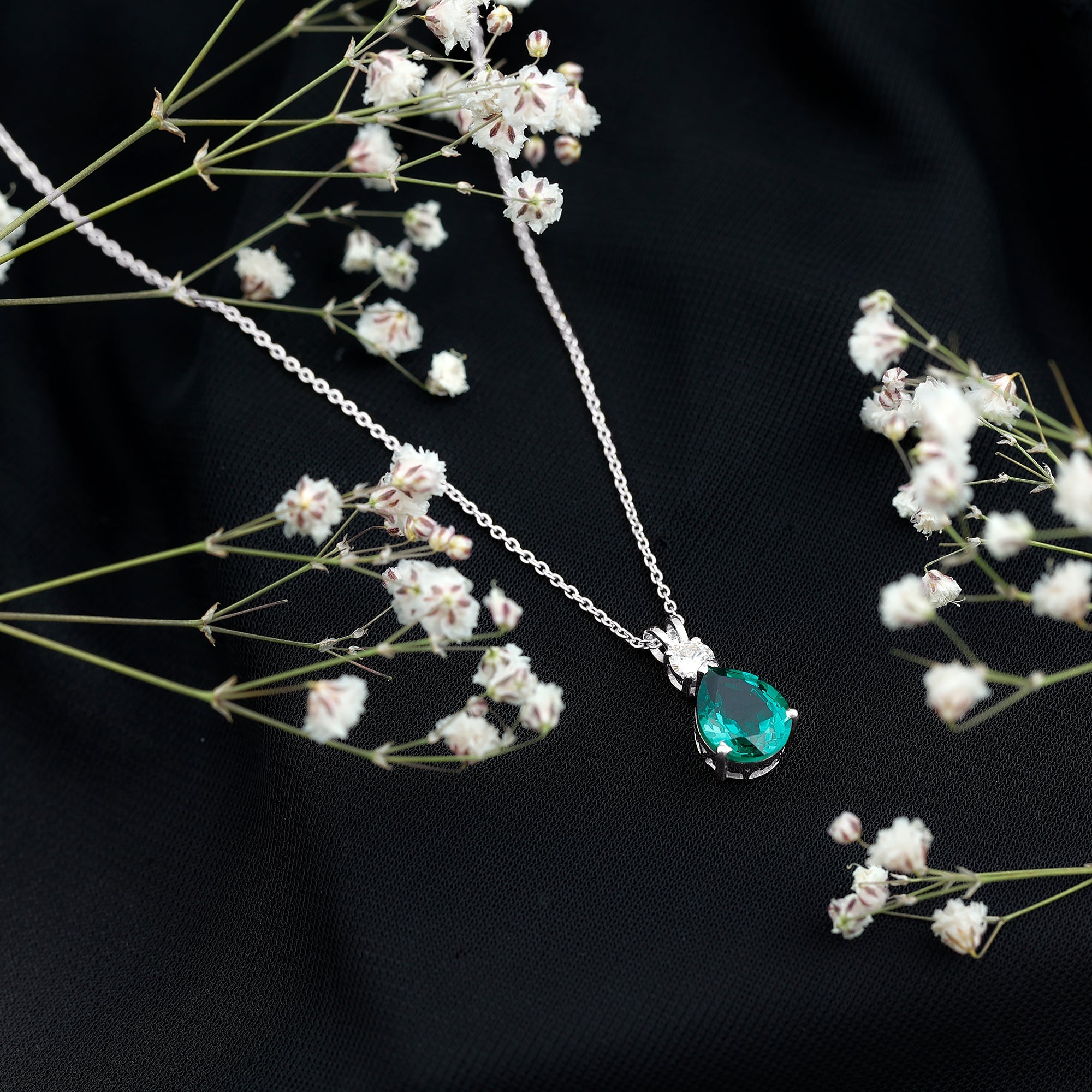 2.5 CT Lab Created Emerald Diamond Teardrop Pendant with Certificate