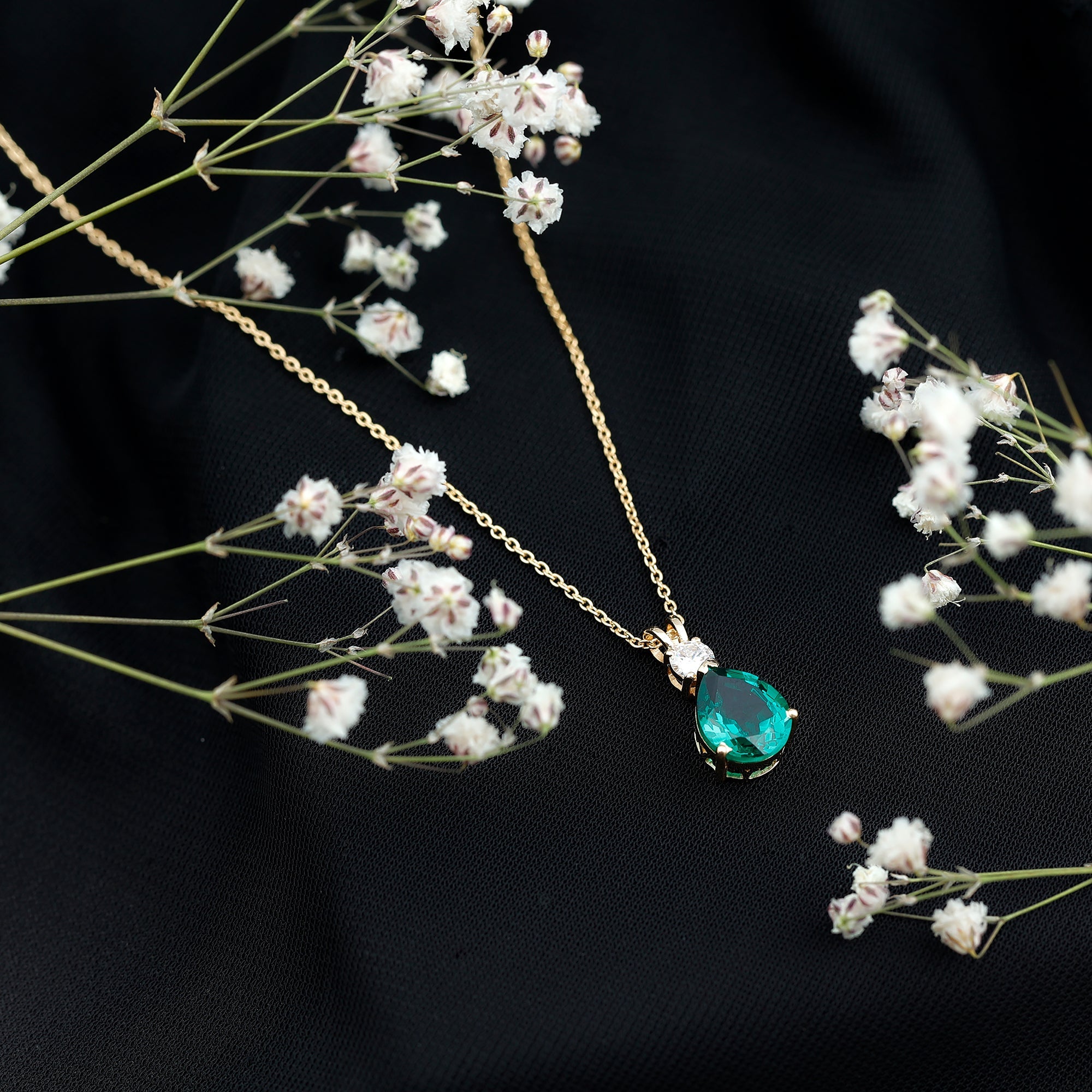 2.5 CT Lab Created Emerald Diamond Teardrop Pendant with Certificate