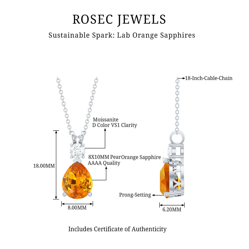 3.3 Carat Lab Created Orange Sapphire Teardrop Necklace with Diamond
