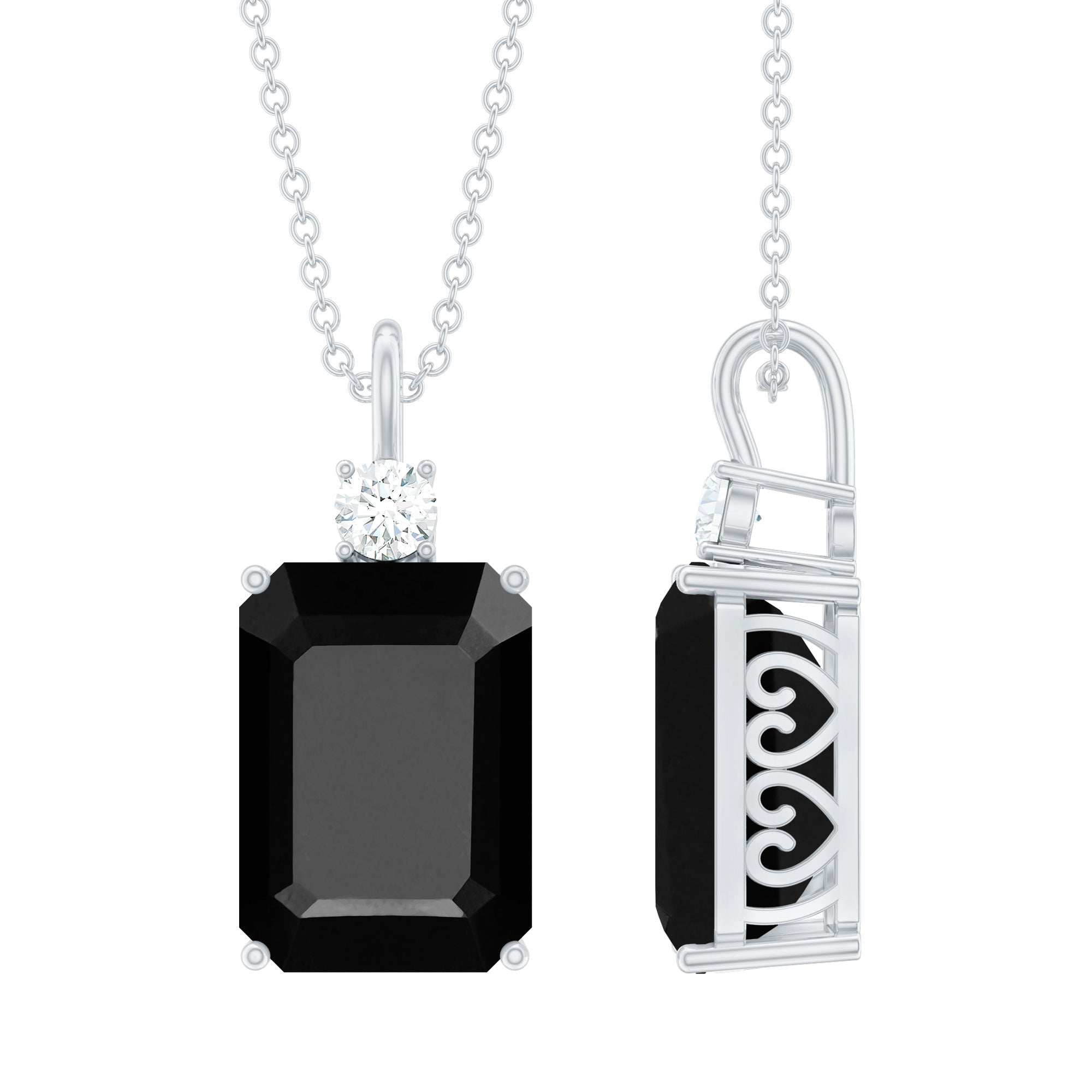 3.48 Carat Emerald Cut Lab Created Black Diamond Solitaire Necklace