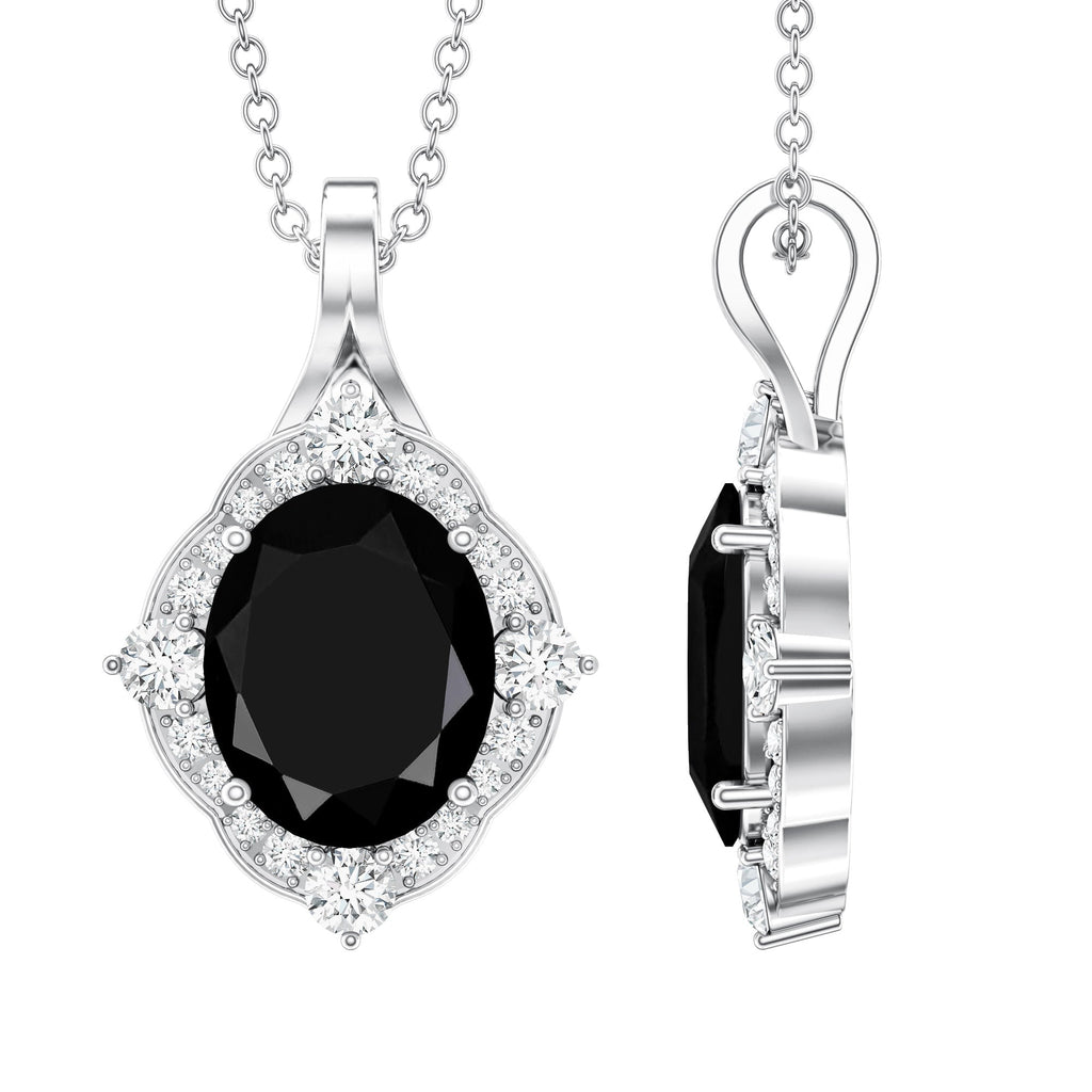 Vintage Style Created Black Diamond Halo Pendant Necklace