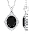 Vintage Style Created Black Diamond Halo Pendant Necklace