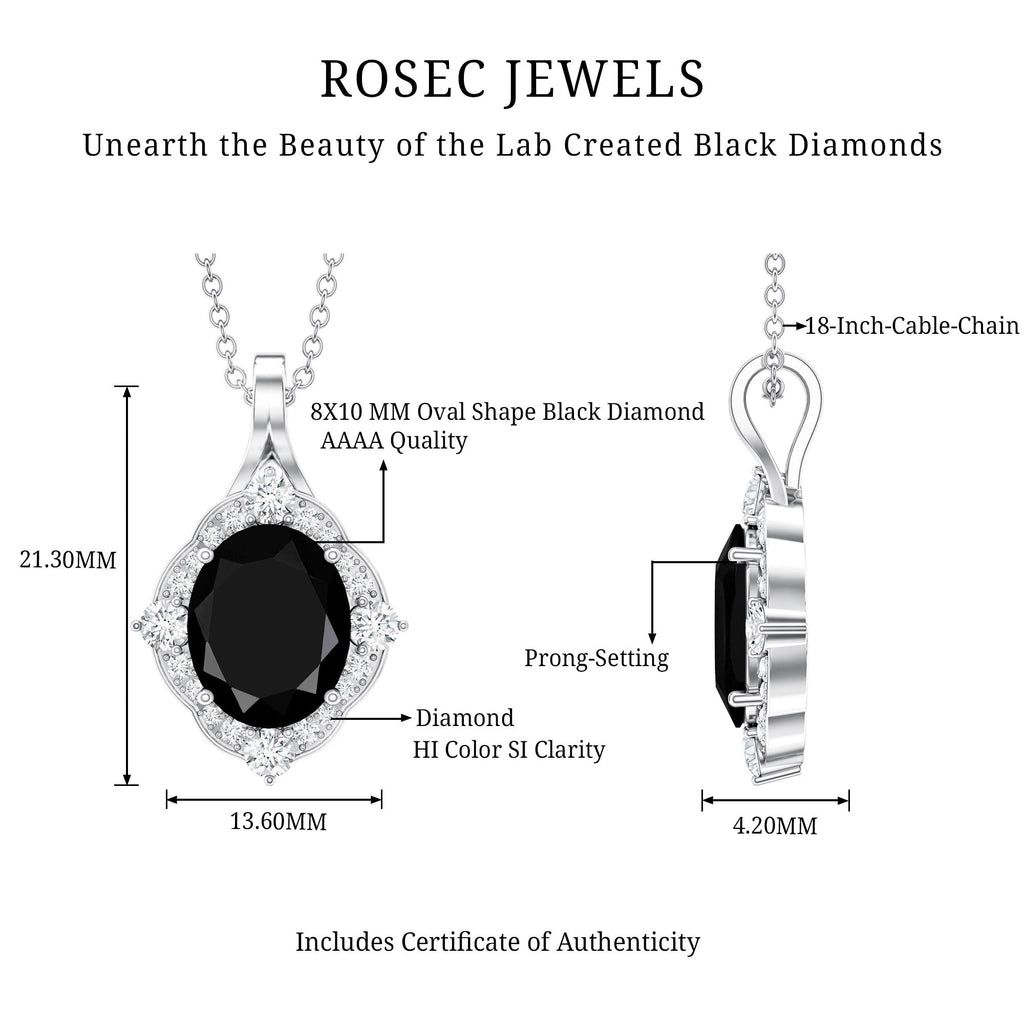 Vintage Style Created Black Diamond Halo Pendant Necklace