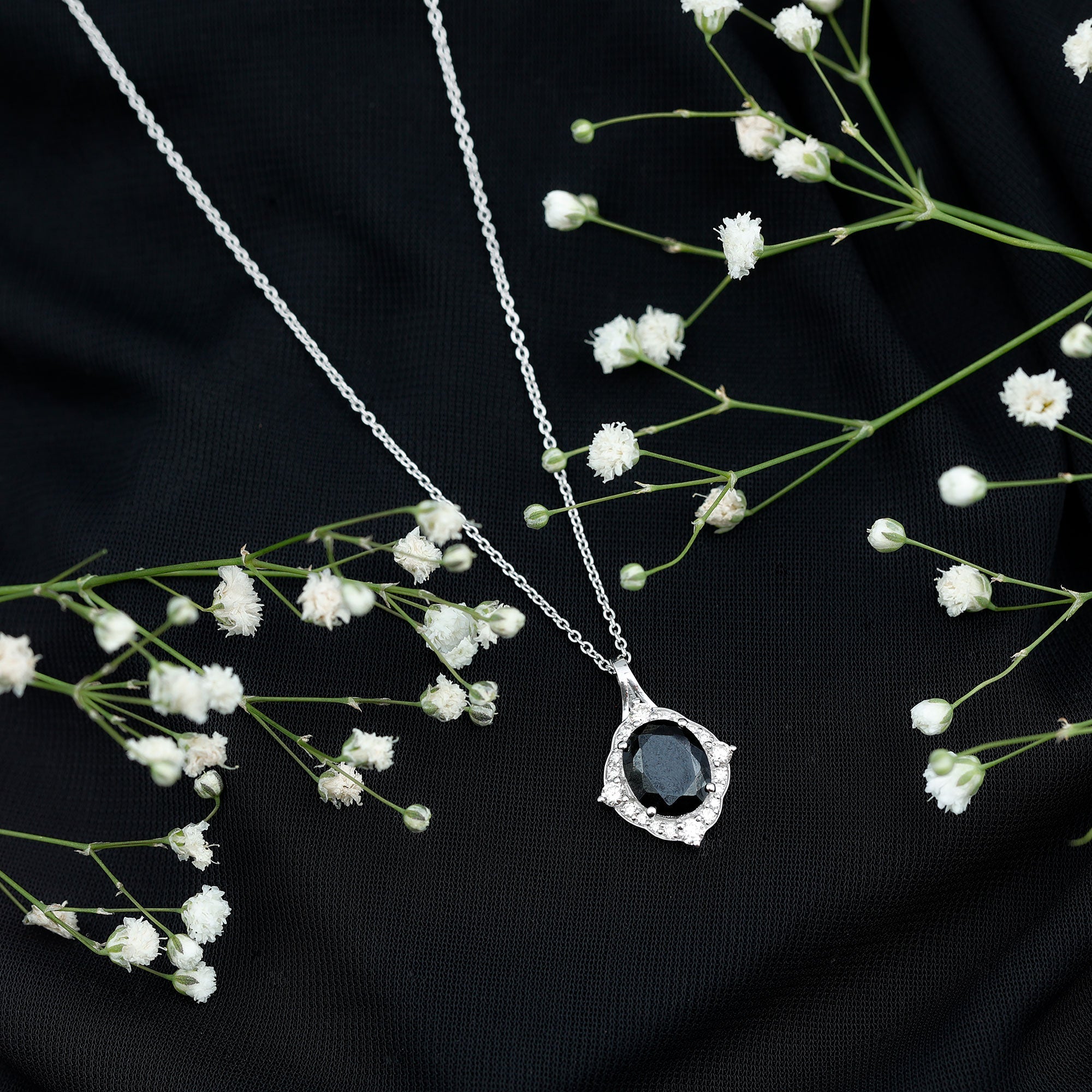 Vintage Style Created Black Diamond Halo Pendant Necklace