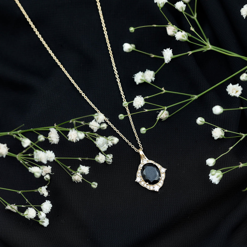Vintage Style Created Black Diamond Halo Pendant Necklace