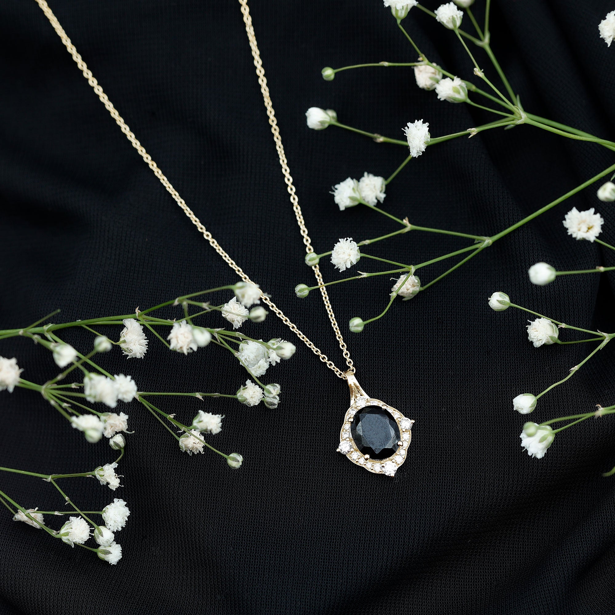 Vintage Style Created Black Diamond Halo Pendant Necklace