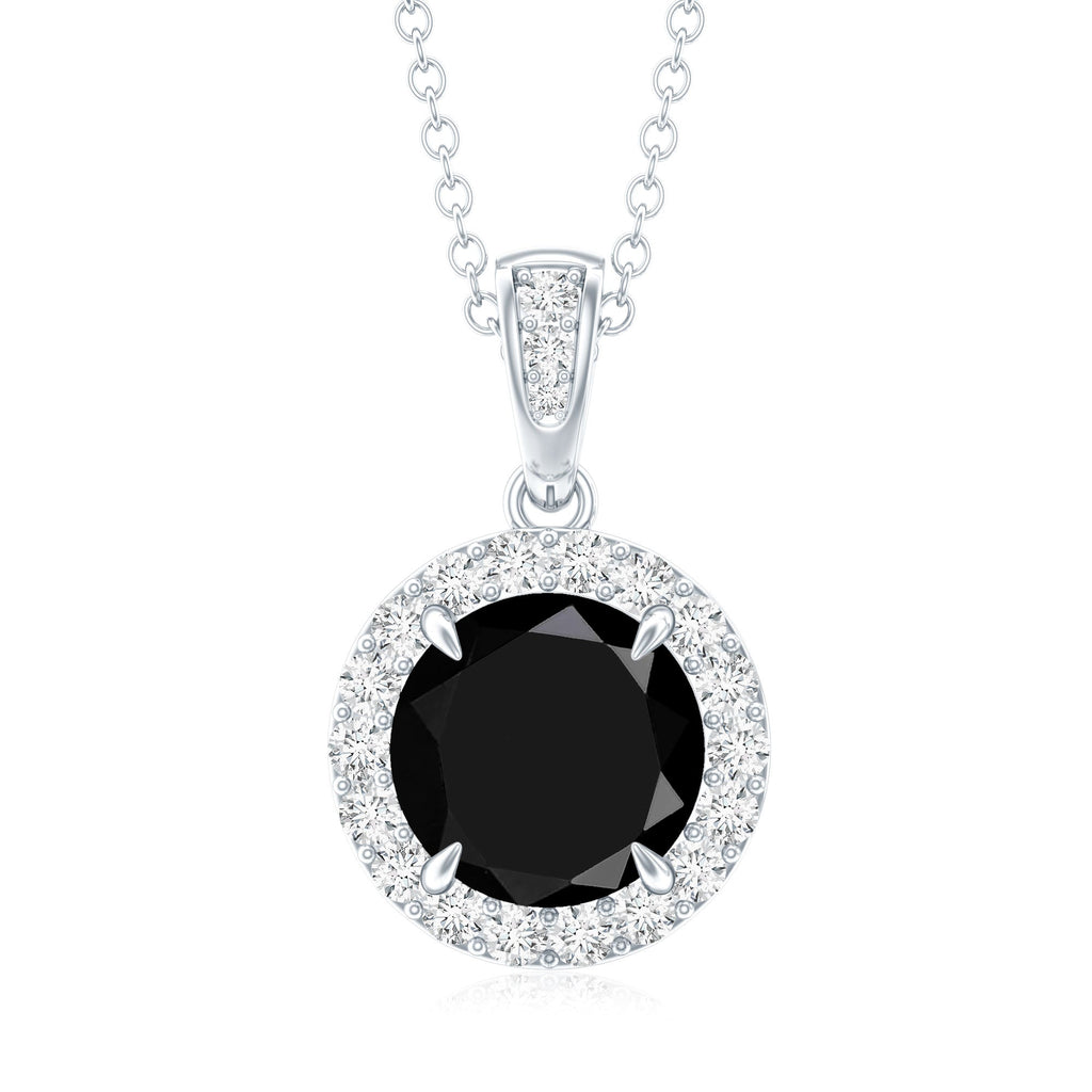2 Carat Round Lab Created Black Diamond Halo Pendant with White Diamond