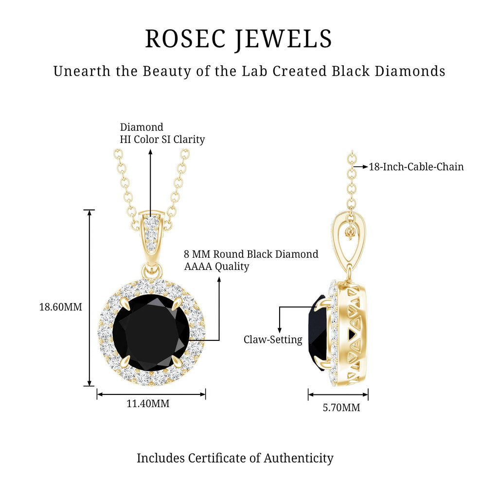 2 Carat Round Lab Created Black Diamond Halo Pendant with White Diamond