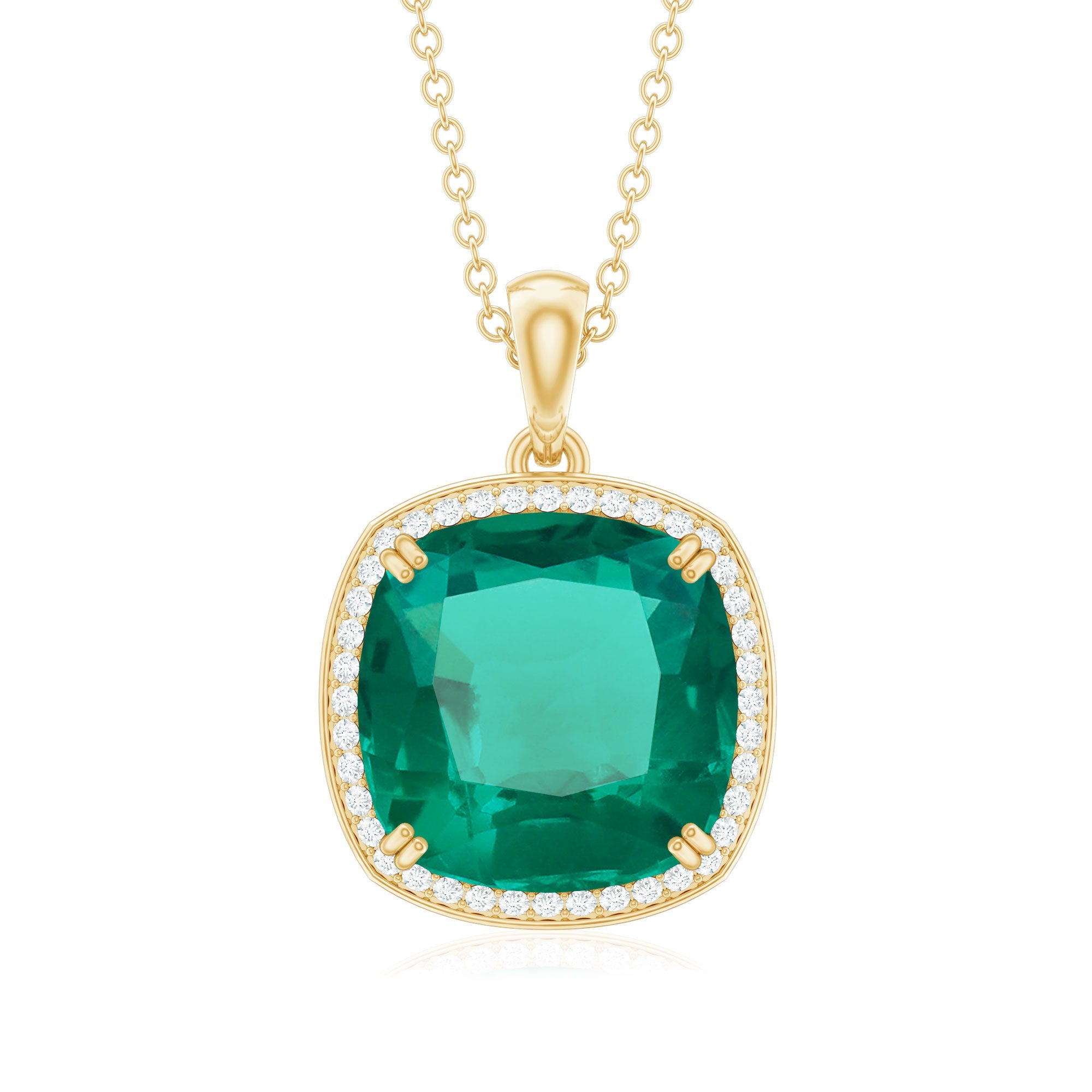 9 Carat Cushion Cut Lab Created Emerald and Diamond Cocktail Necklace