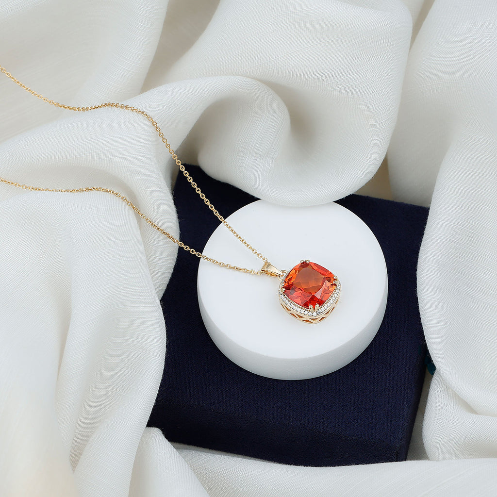 9 Carat Lab Created Orange Sapphire Diamond Statement Necklace For Women