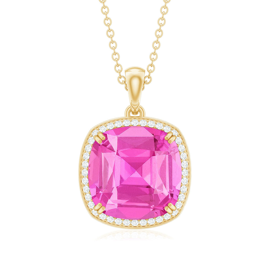 6 Carat Lab Grown Pink Sapphire Statement Pendant Necklace with Diamond Halo