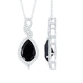 Real 2.2 Carat Black Onyx Teardrop Pendant Necklace with Moissanite