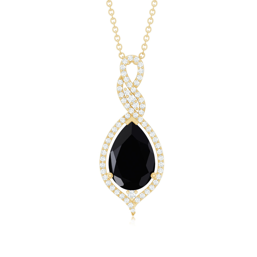 Real 2.2 Carat Black Onyx Teardrop Pendant Necklace with Moissanite
