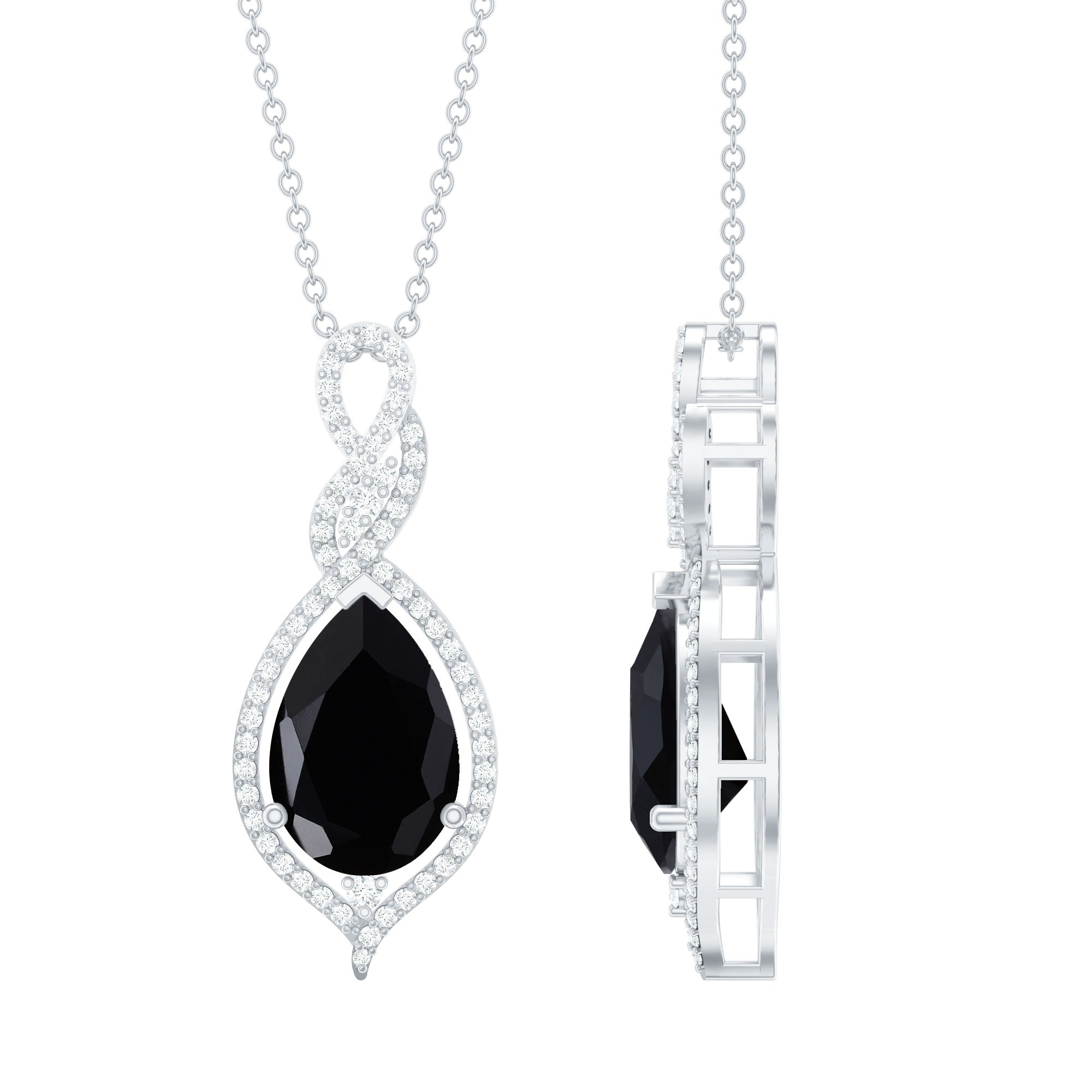 1.75 Carat Pear Shape Black Spinel Statement Necklace with Moissanites