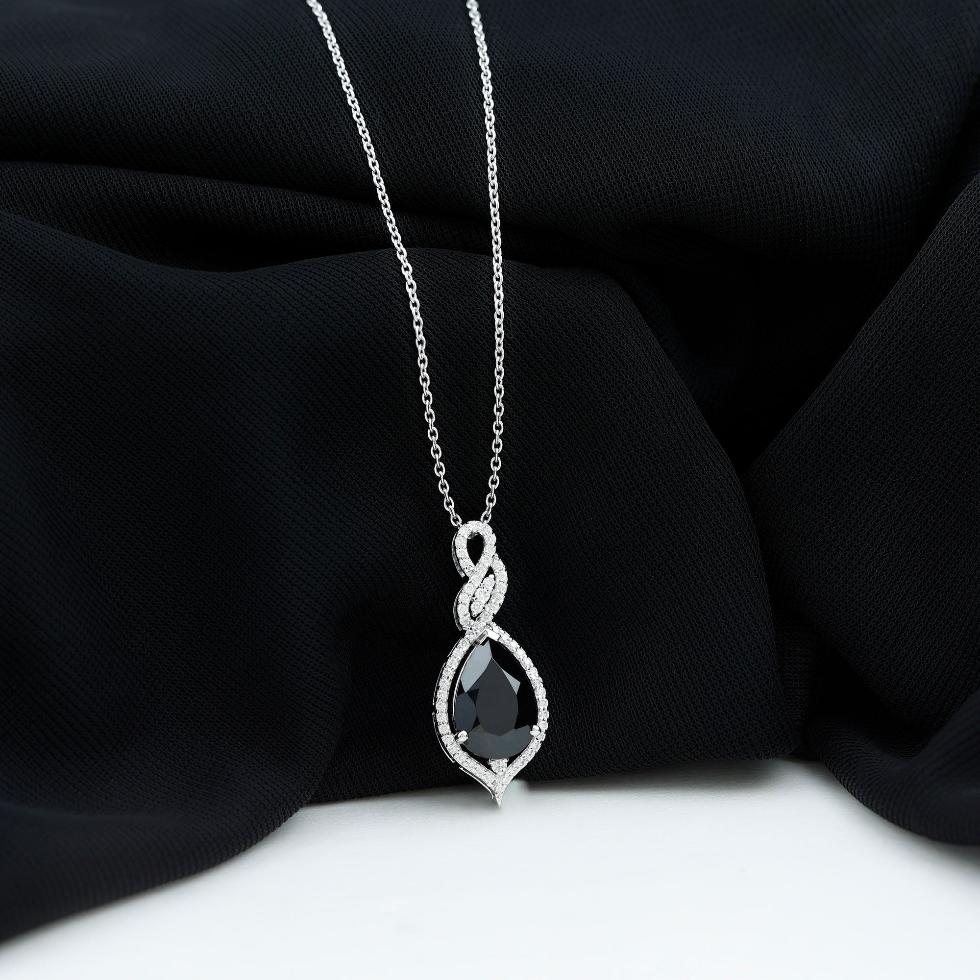 1.75 Carat Pear Shape Black Spinel Statement Necklace with Moissanites