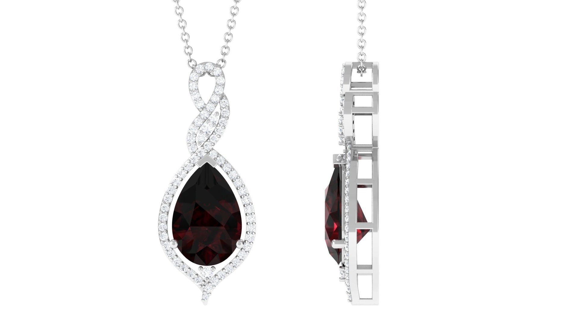 4 Carat Pear Shape Garnet and Diamond Teardrop Necklace