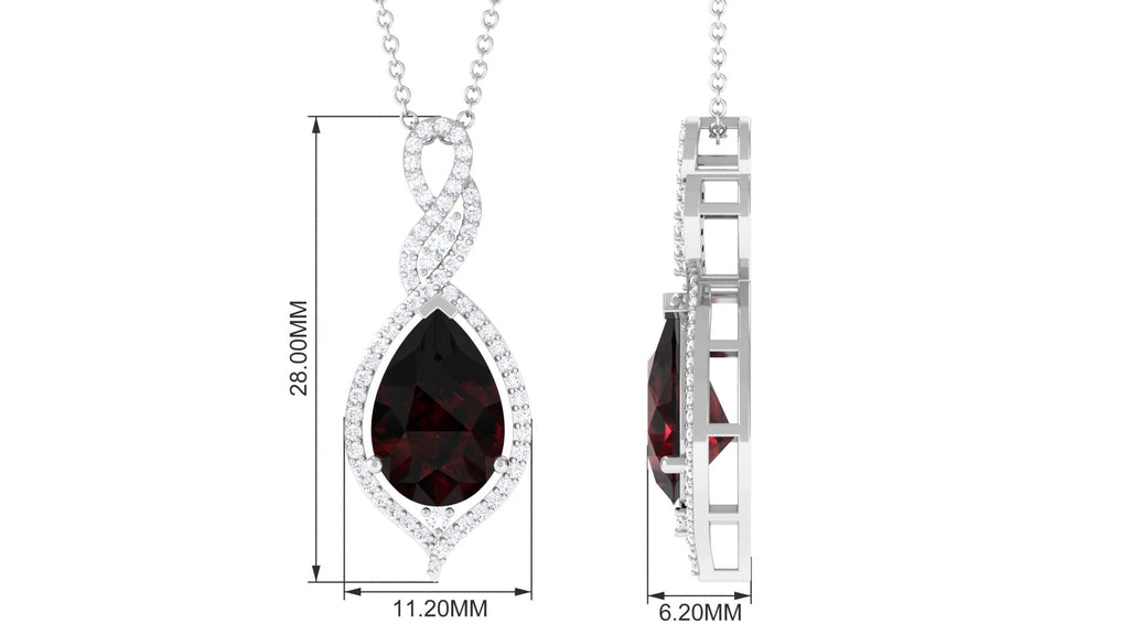 4 Carat Pear Shape Garnet and Diamond Teardrop Necklace