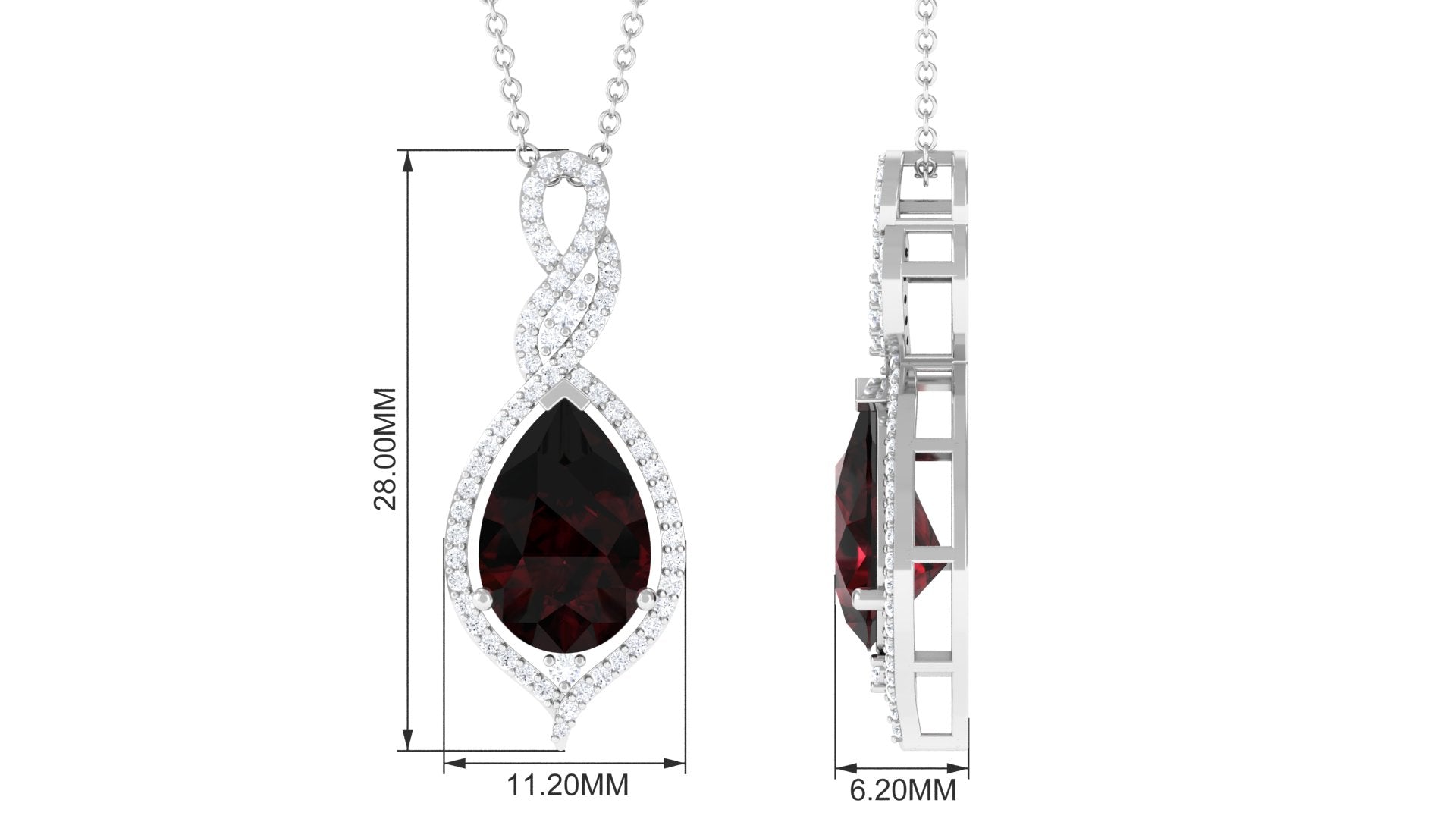 4 Carat Pear Shape Garnet and Diamond Teardrop Necklace