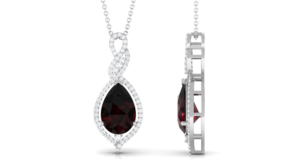 4 Carat Pear Shape Garnet and Diamond Teardrop Necklace
