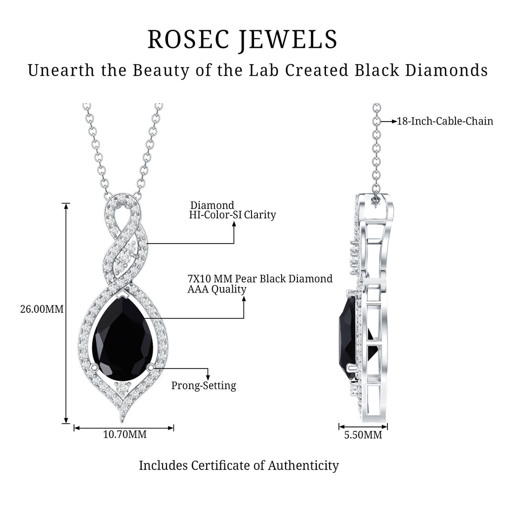 Created Black Diamond Teardrop Dangle Pendant with Diamond Accent