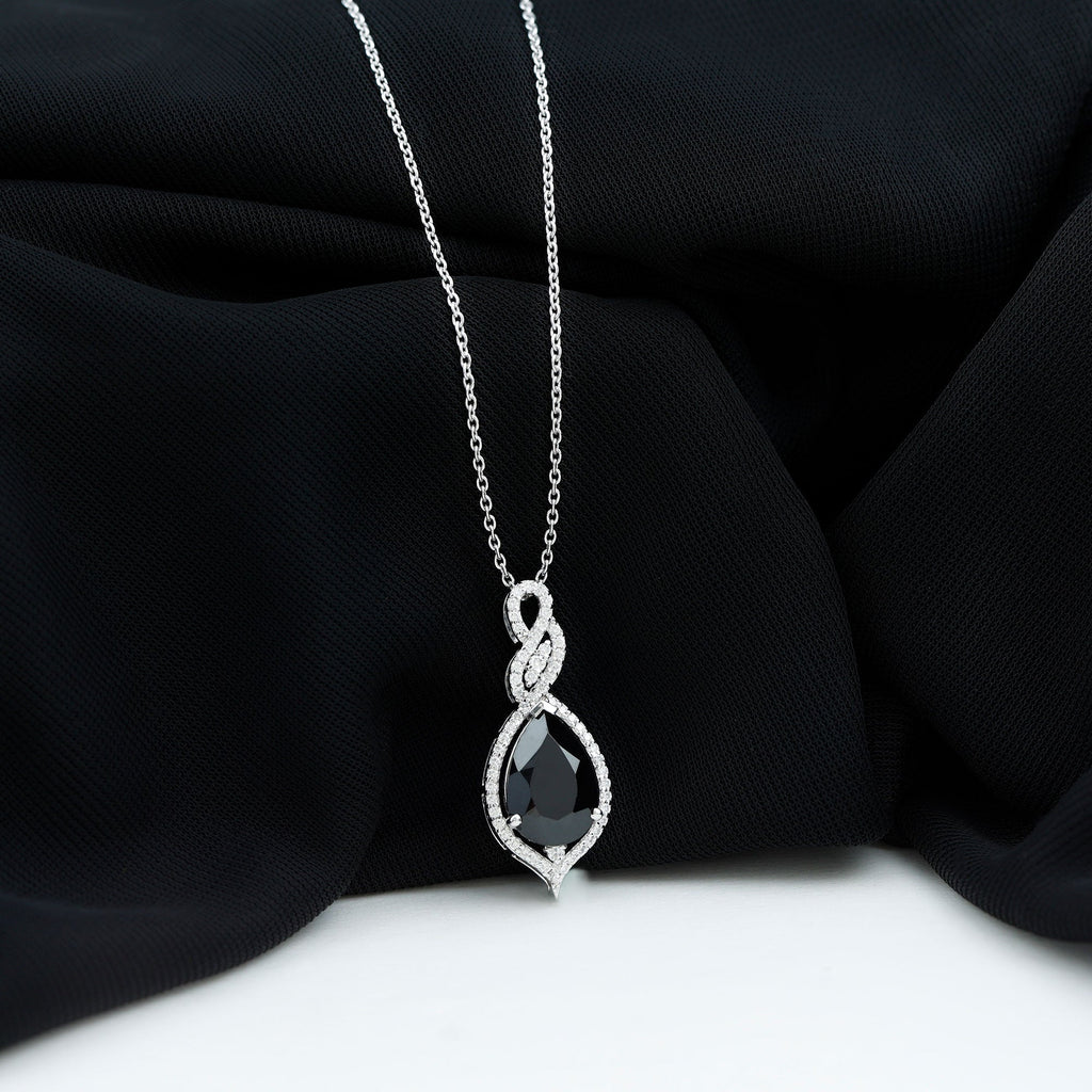 Created Black Diamond Teardrop Dangle Pendant with Diamond Accent