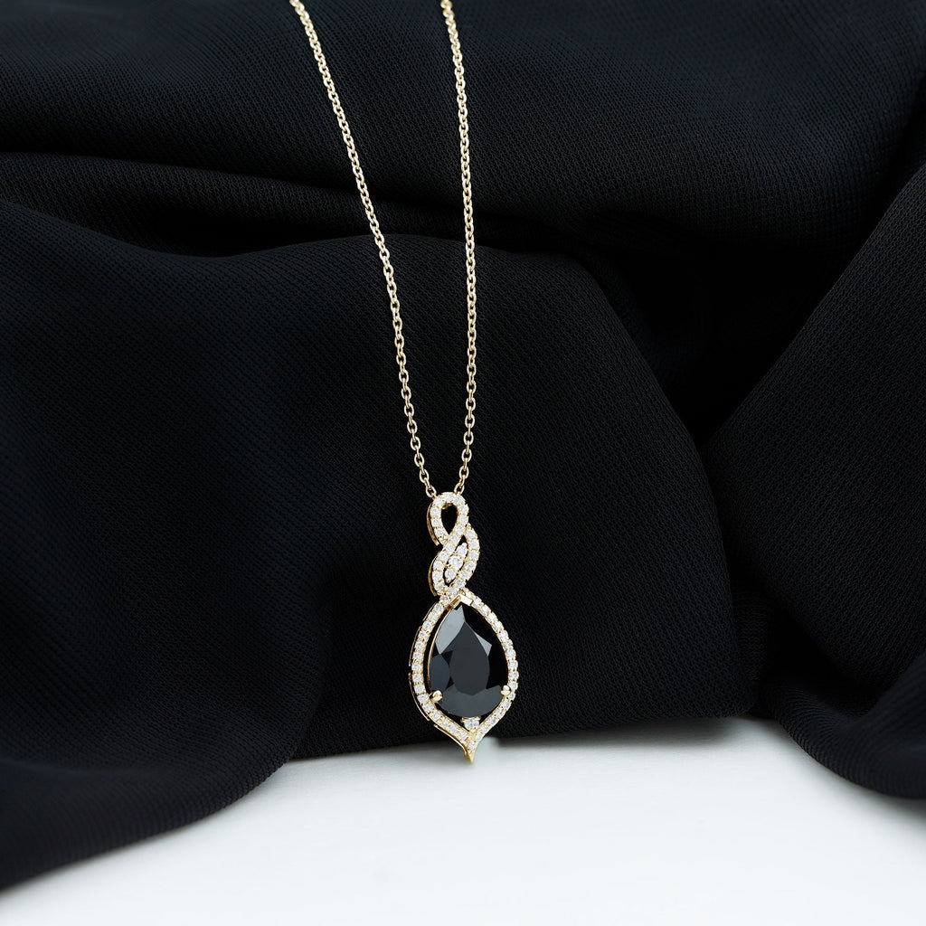 Created Black Diamond Teardrop Dangle Pendant with Diamond Accent