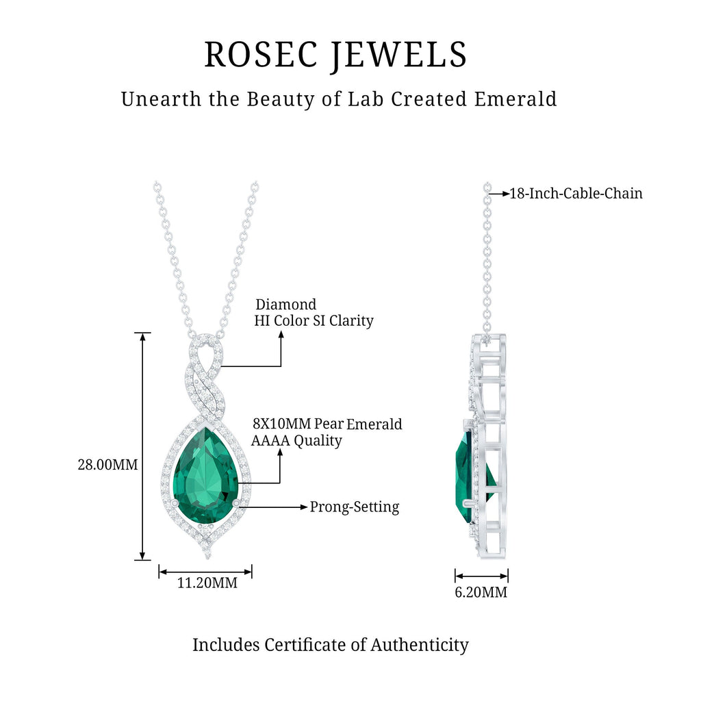 Certified 2.5 Carat Lab Grown Emerald and Diamond Bridal Necklace