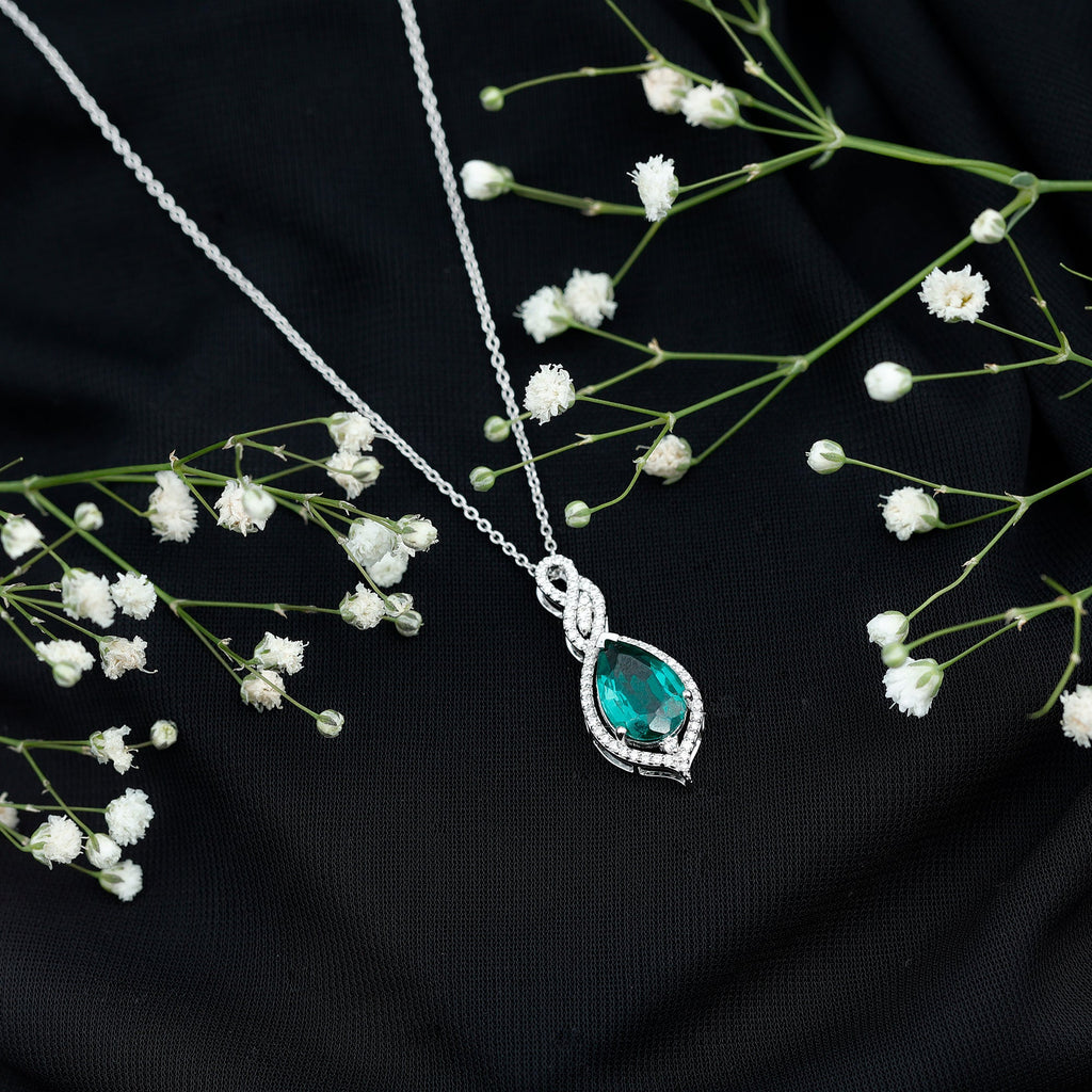 Certified 2.5 Carat Lab Grown Emerald and Diamond Bridal Necklace
