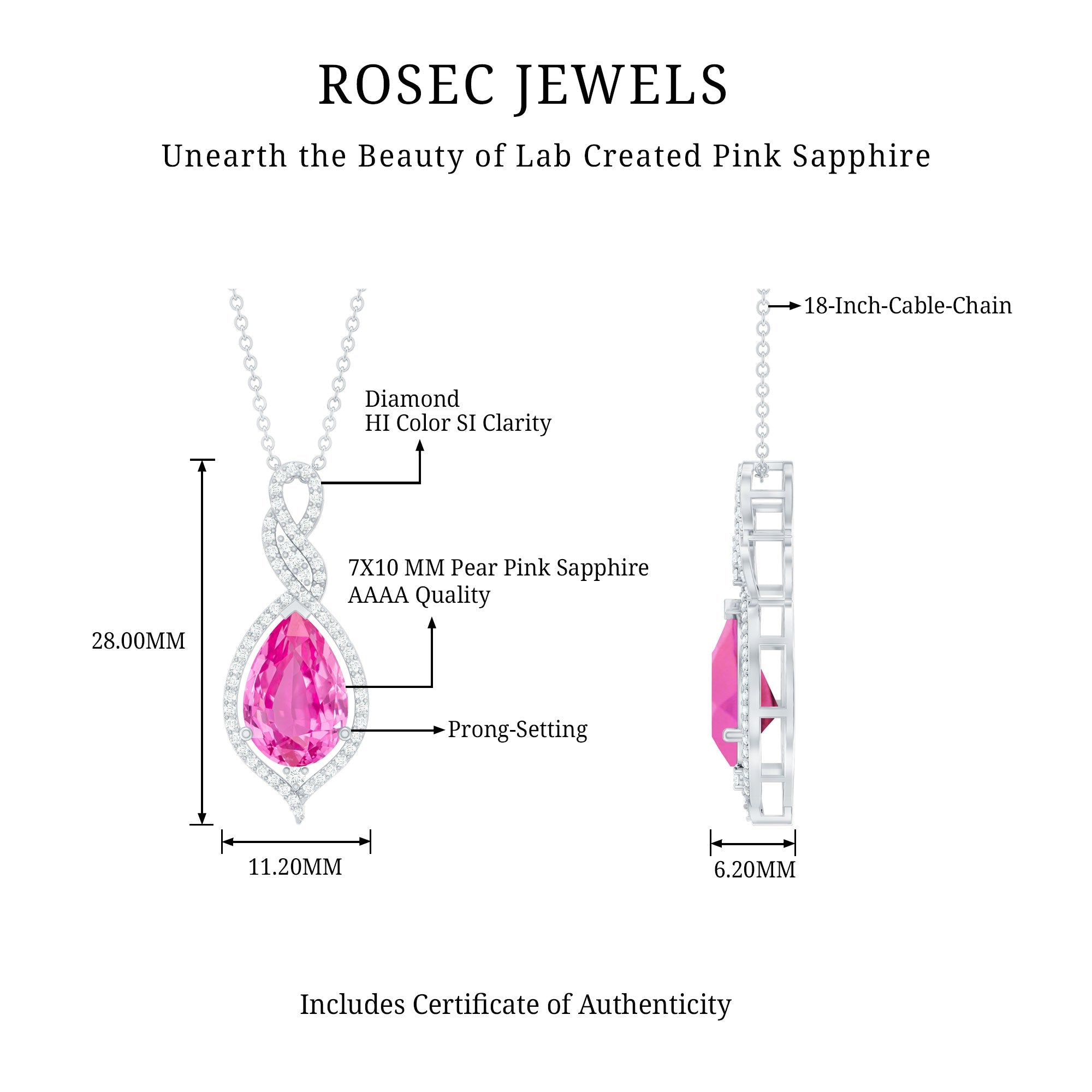 2.5 Carat Pear Cut Lab Created Pink Sapphire and Diamond Statement Pendant