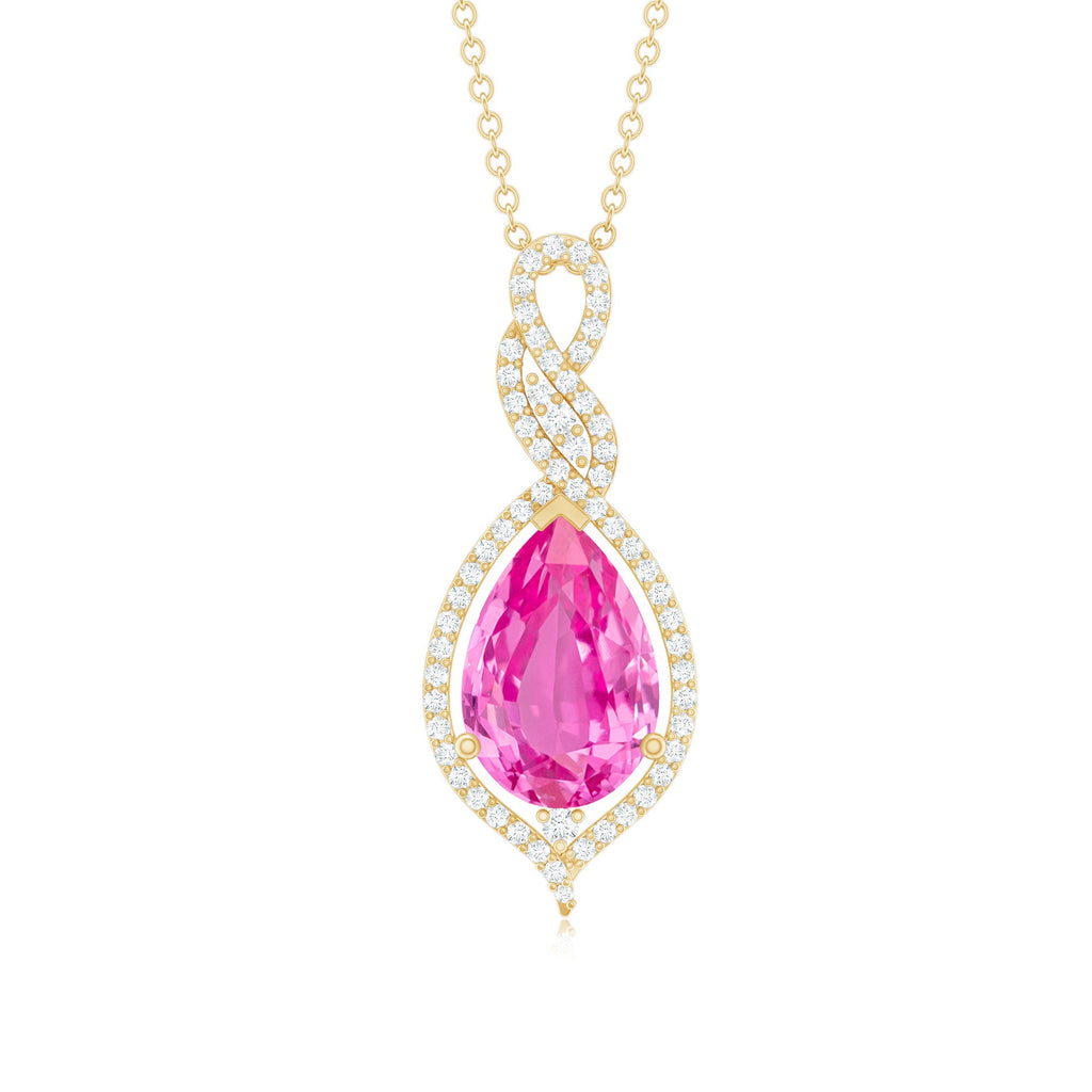 2.5 Carat Pear Cut Lab Created Pink Sapphire and Diamond Statement Pendant