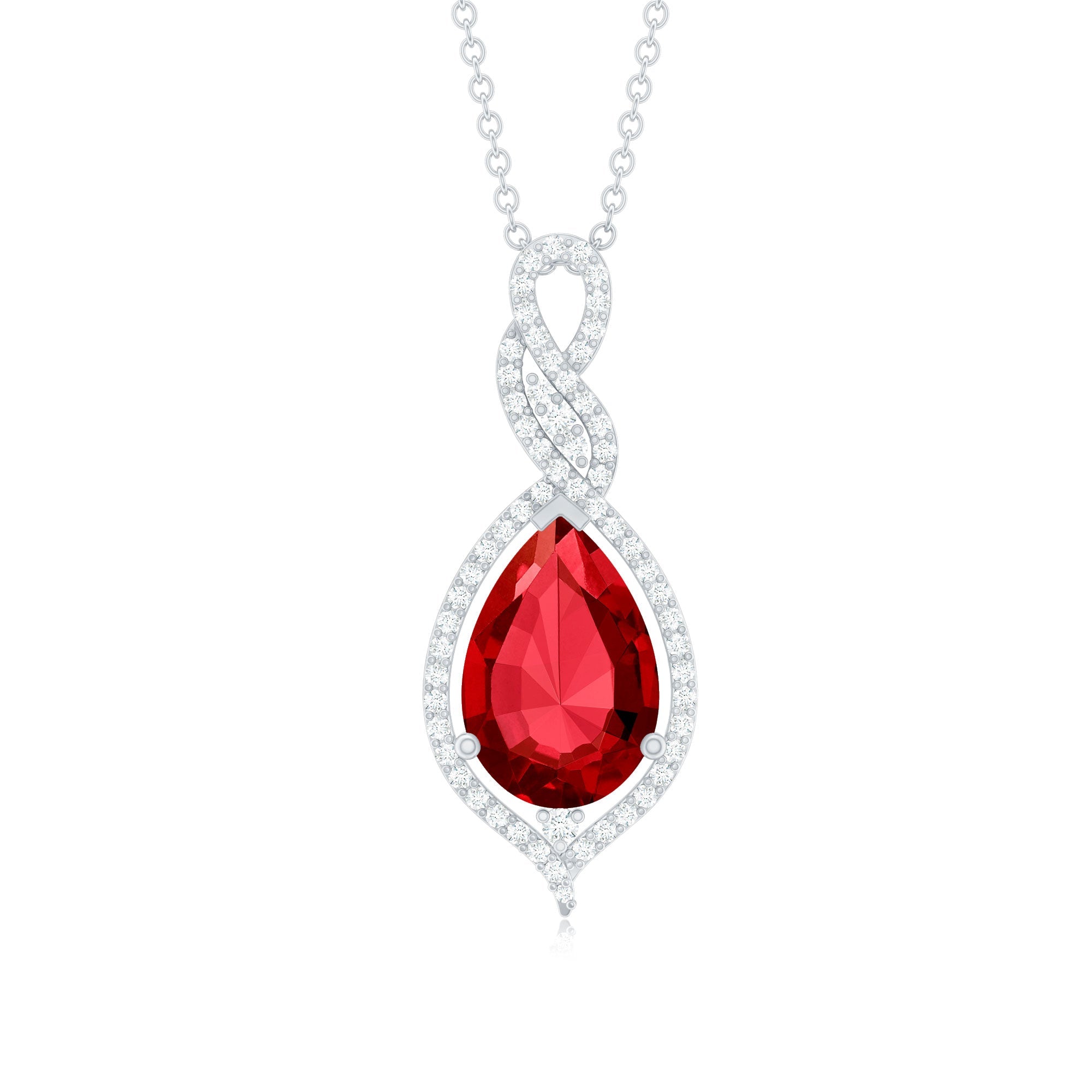 2.9 Carat Lab Created Ruby and Diamond Teardrop Wedding Necklace for Bride
