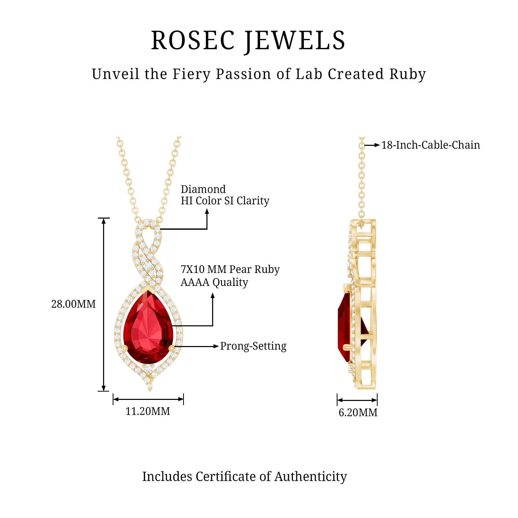 2.9 Carat Lab Created Ruby and Diamond Teardrop Wedding Necklace for Bride