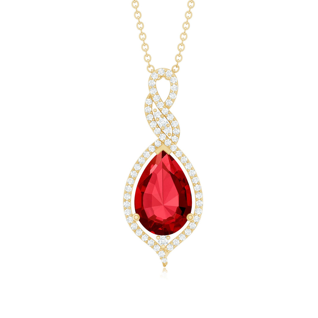 2.9 Carat Lab Created Ruby and Diamond Teardrop Wedding Necklace for Bride