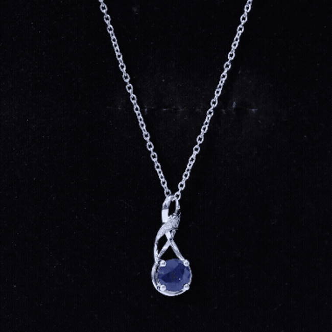 Natural 1 Carat Blue Sapphire Infinity Necklace with Silver Chain