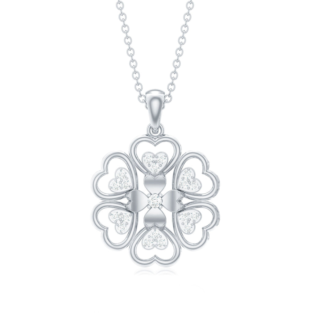 Natural Diamond Heart Flower Pendant Necklace