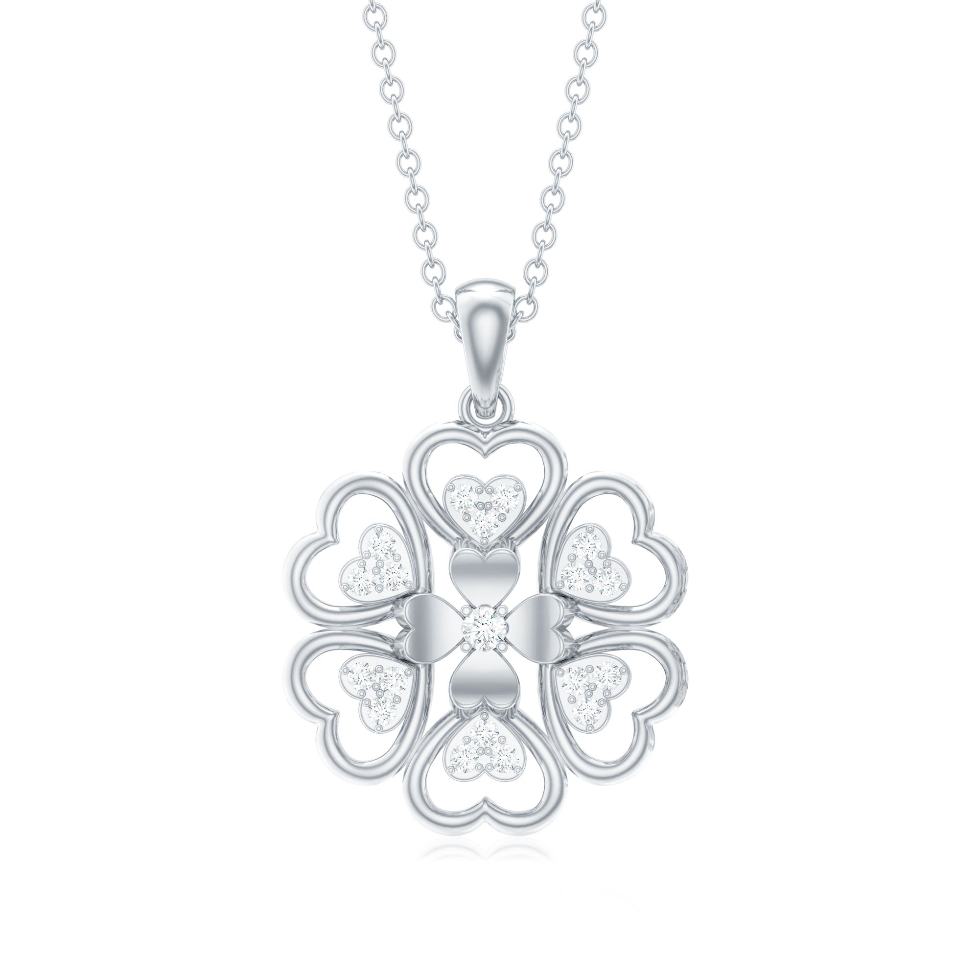 Natural Diamond Heart Flower Pendant Necklace